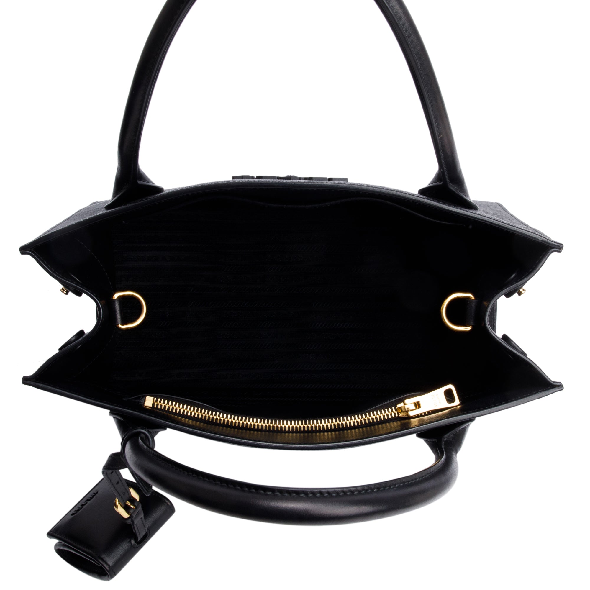 Prada Black Saffiano Cuir Medium Monochrome Top Handle Tote w/ Strap & Authenticity Card