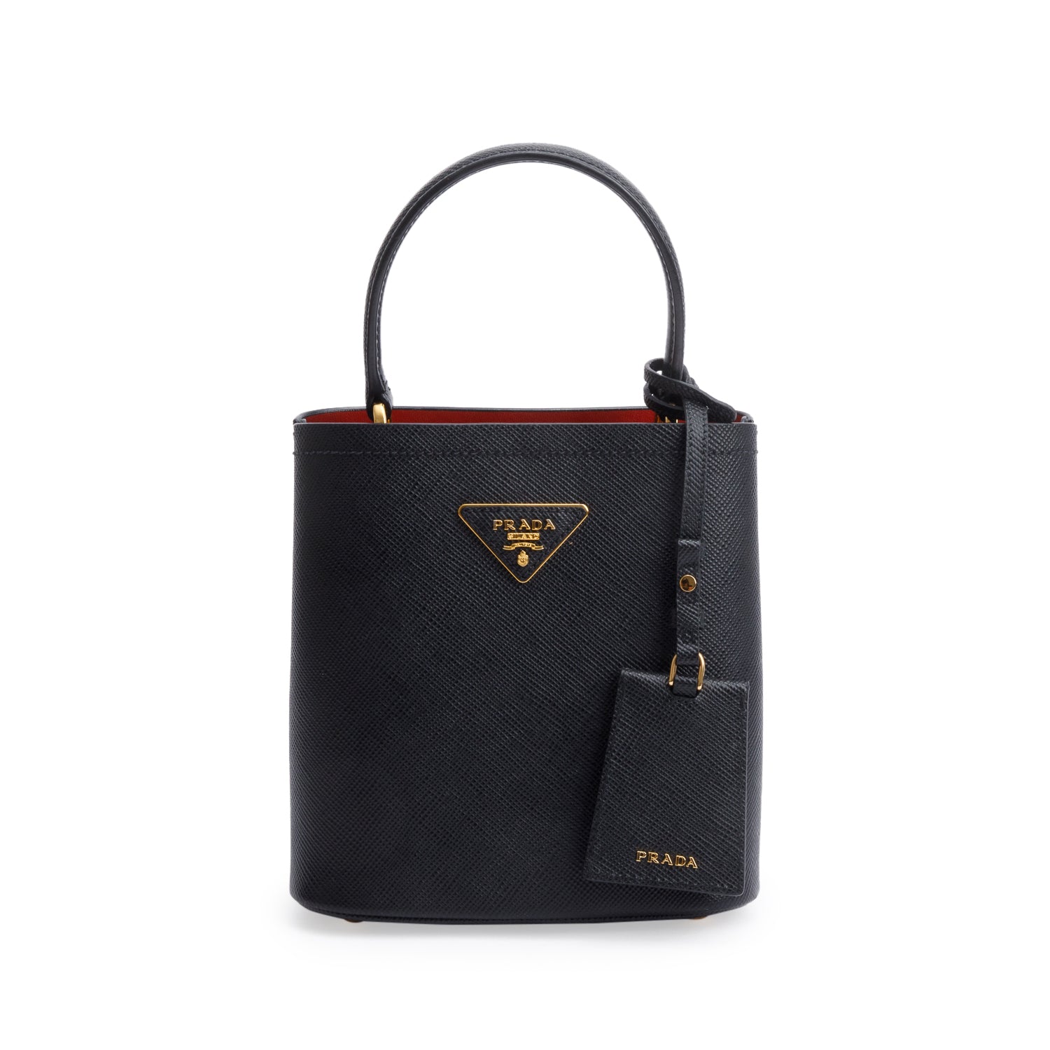 Prada Black Saffiano Cuir Small Panier Bag w/ Strap & Box