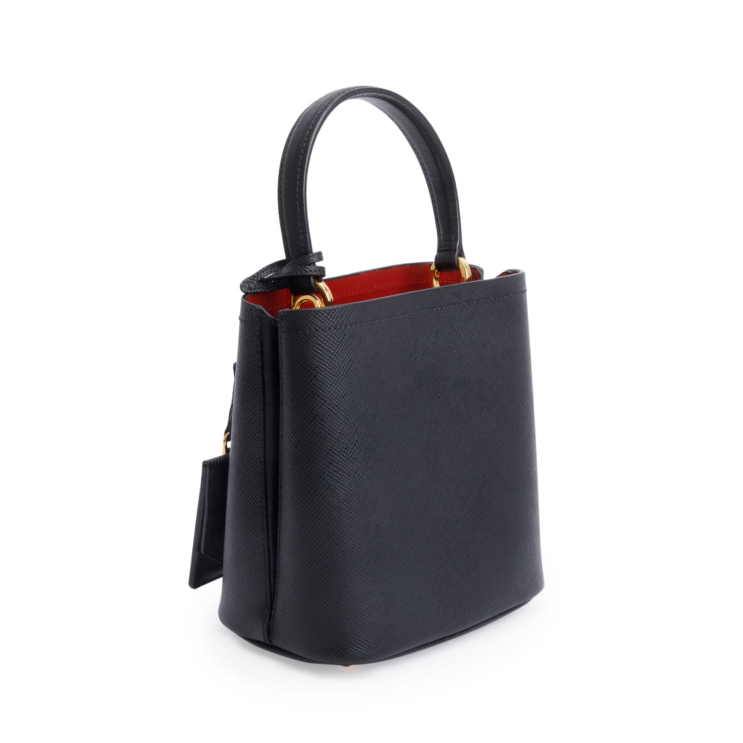 Prada Black Saffiano Cuir Small Panier Bag w/ Strap & Box