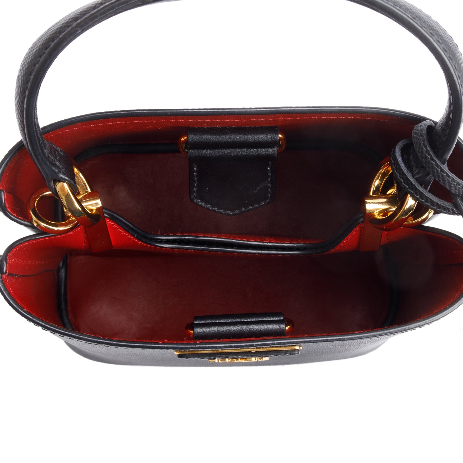 Prada Black Saffiano Cuir Small Panier Bag w/ Strap & Box