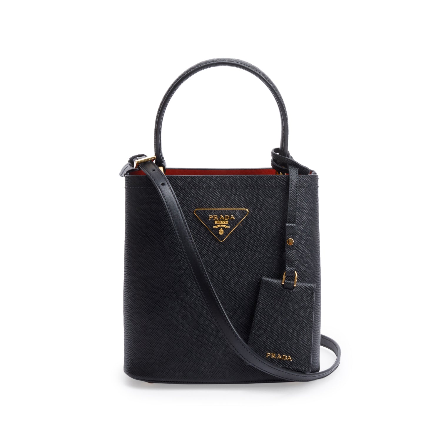 Prada Black Saffiano Cuir Small Panier Bag w/ Strap & Box