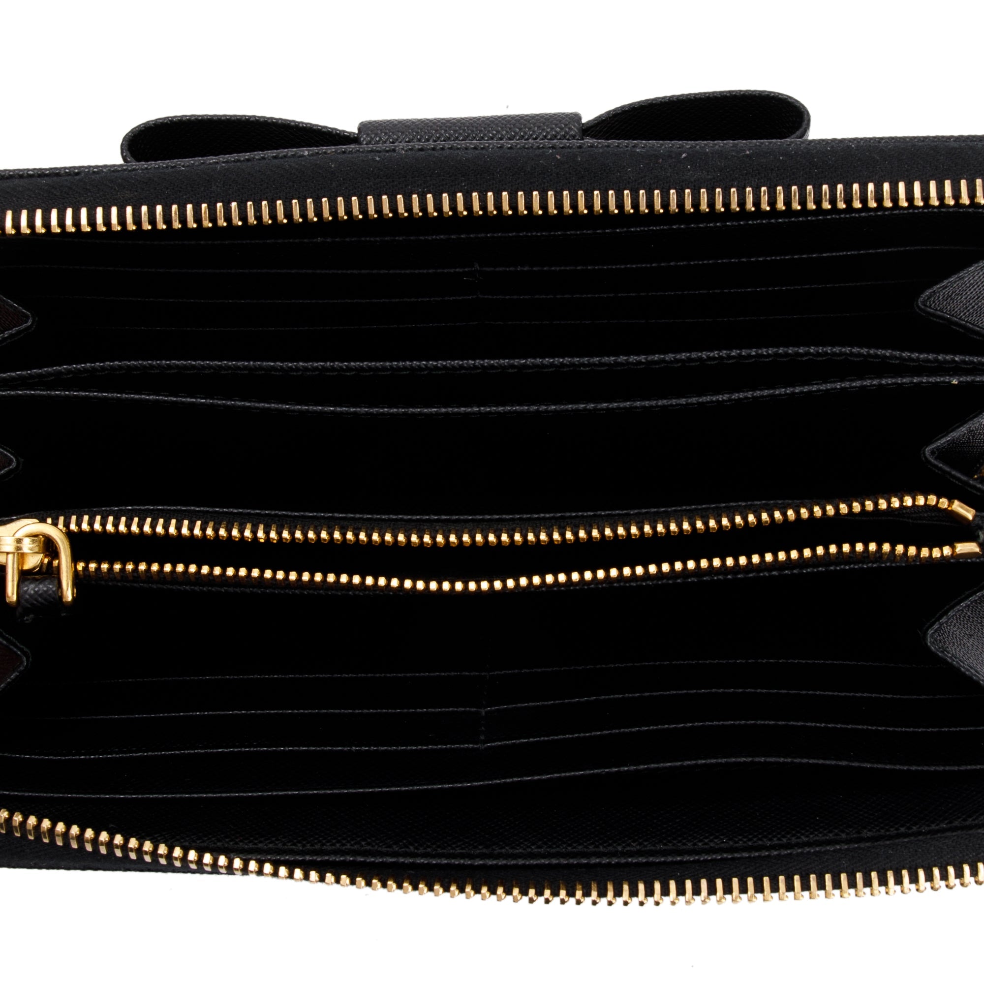 Prada Black Saffiano Leather Bow Zip Around Wallet w/ Box & Authenticity Card