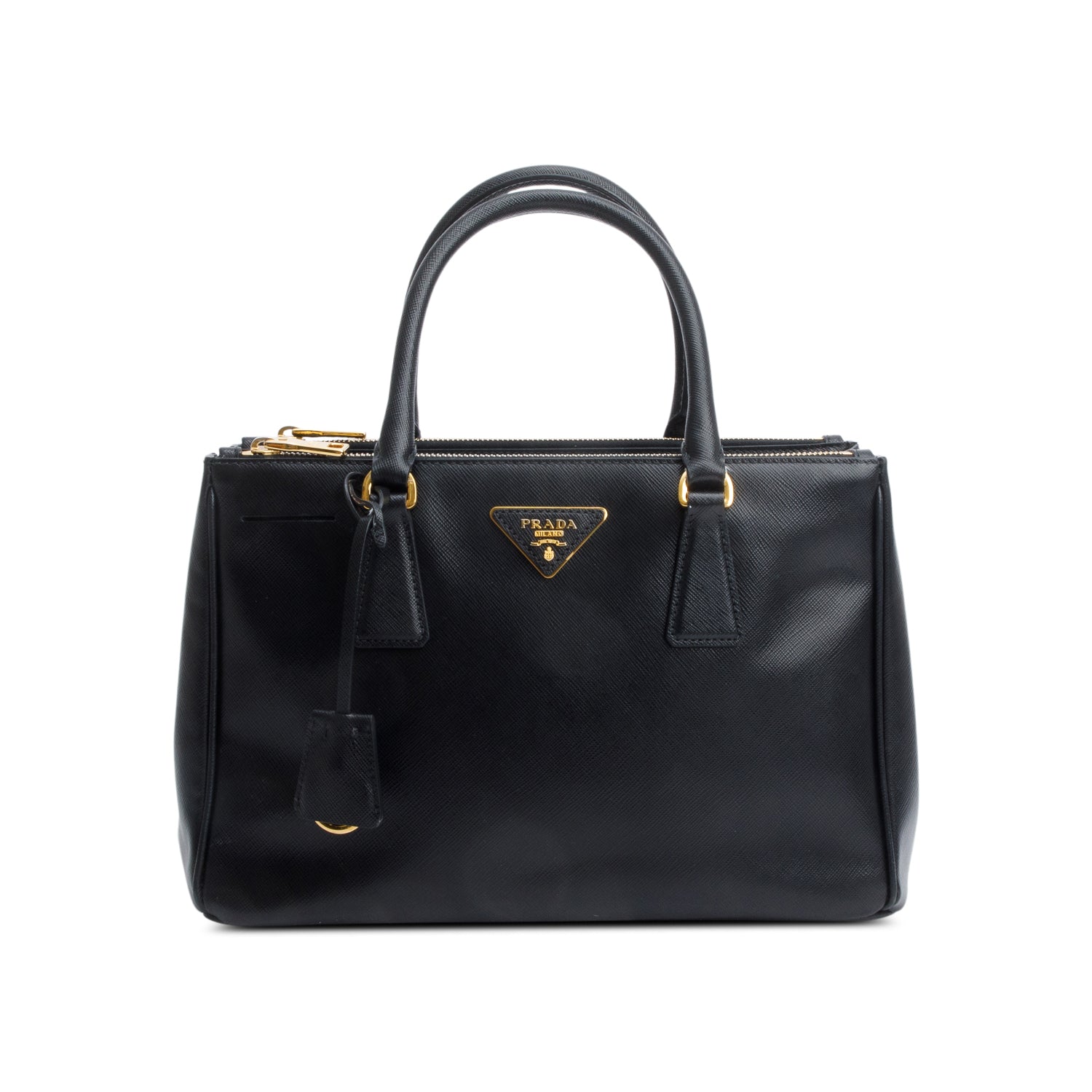 Prada Black Saffiano Leather Small Double Zip Galleria Tote w/ Strap
