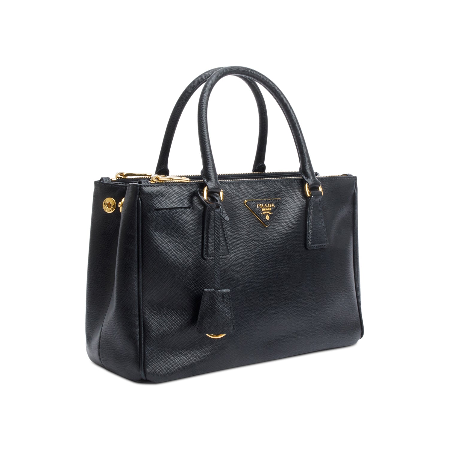 Prada Black Saffiano Leather Small Double Zip Galleria Tote w/ Strap