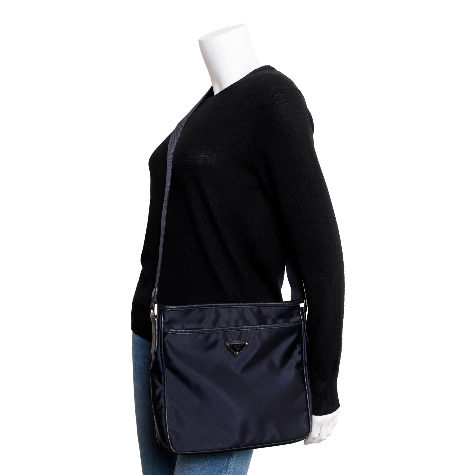 Prada Black Saffiano Leather-Trimmed Tessuto Nylon Messenger Bag