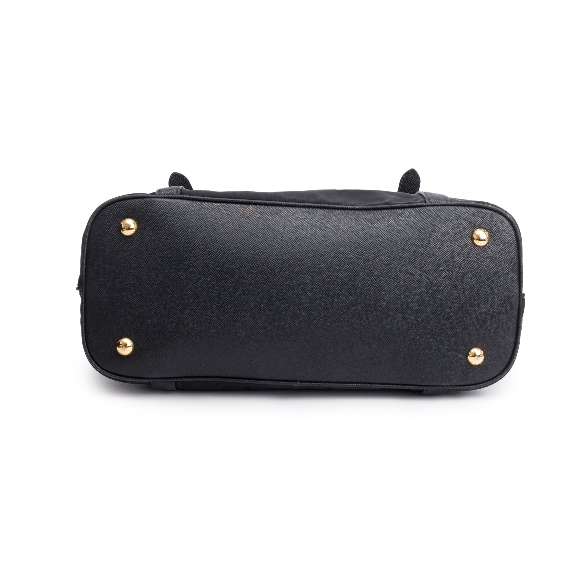 Prada Black Saffiano Leather-Trimmed Tessuto Nylon Shoulder Bag w/ Strap