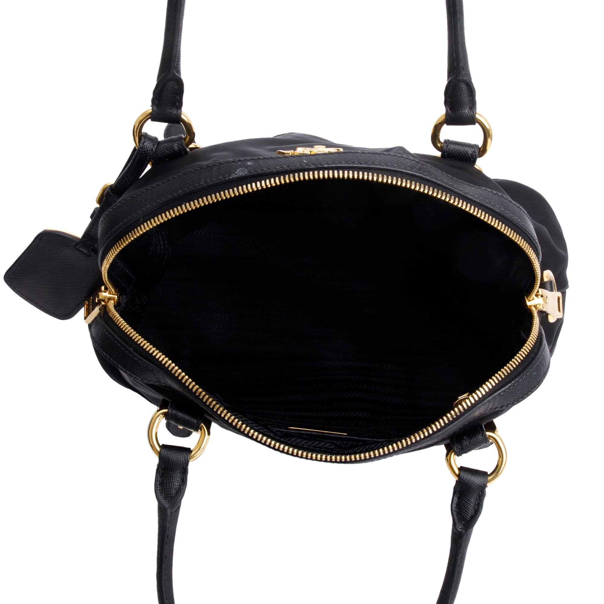 Prada Black Saffiano Leather-Trimmed Tessuto Nylon Shoulder Bag w/ Strap