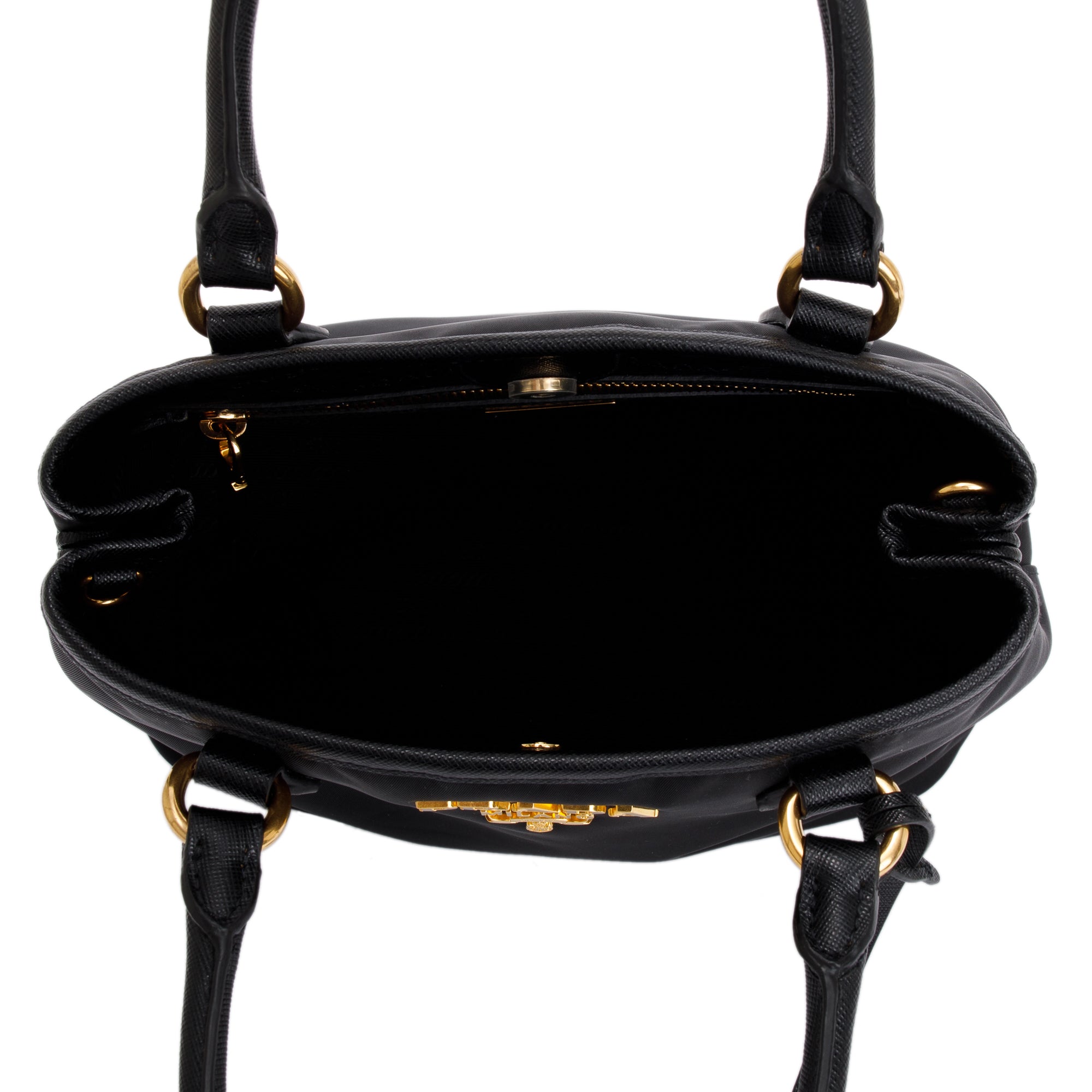 Prada Black Saffiano Leather Trimmed Tessuto Nylon Small Satchel w/ Authenticity Card & Strap