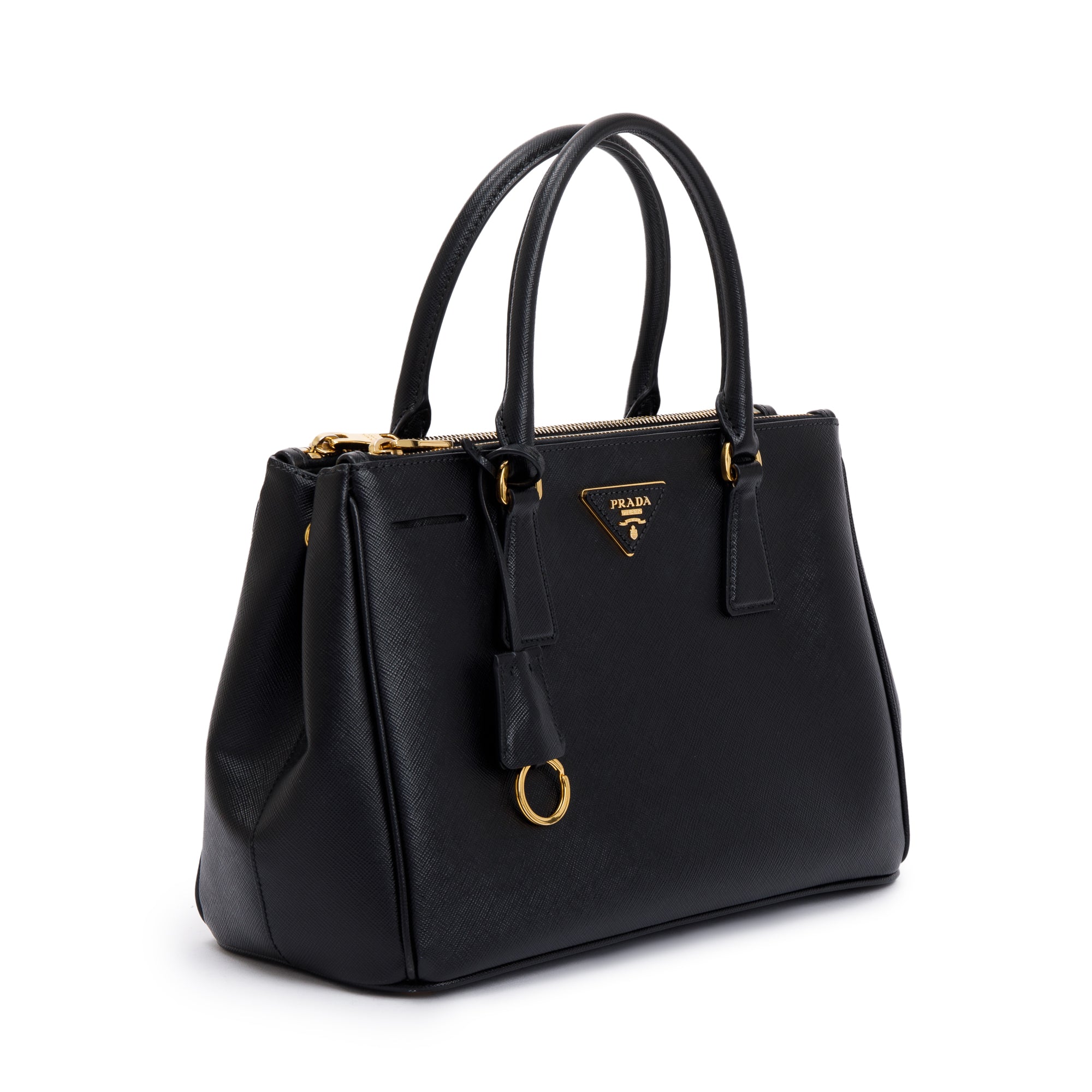 Prada Black Saffiano Lux Medium Double Zip Galleria Tote