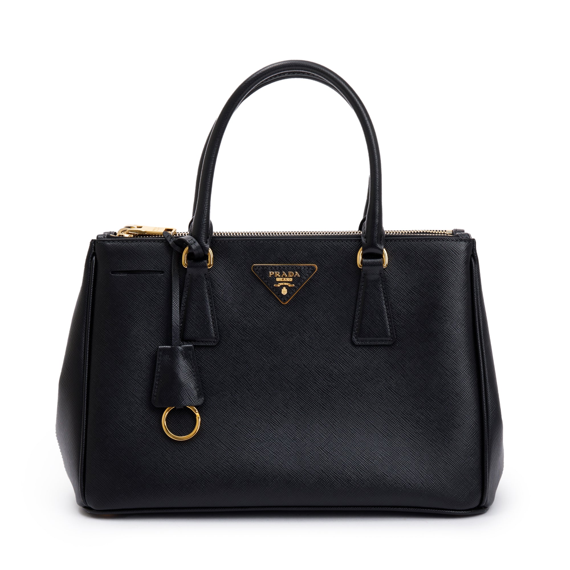 Prada Black Saffiano Lux Medium Double Zip Galleria Tote
