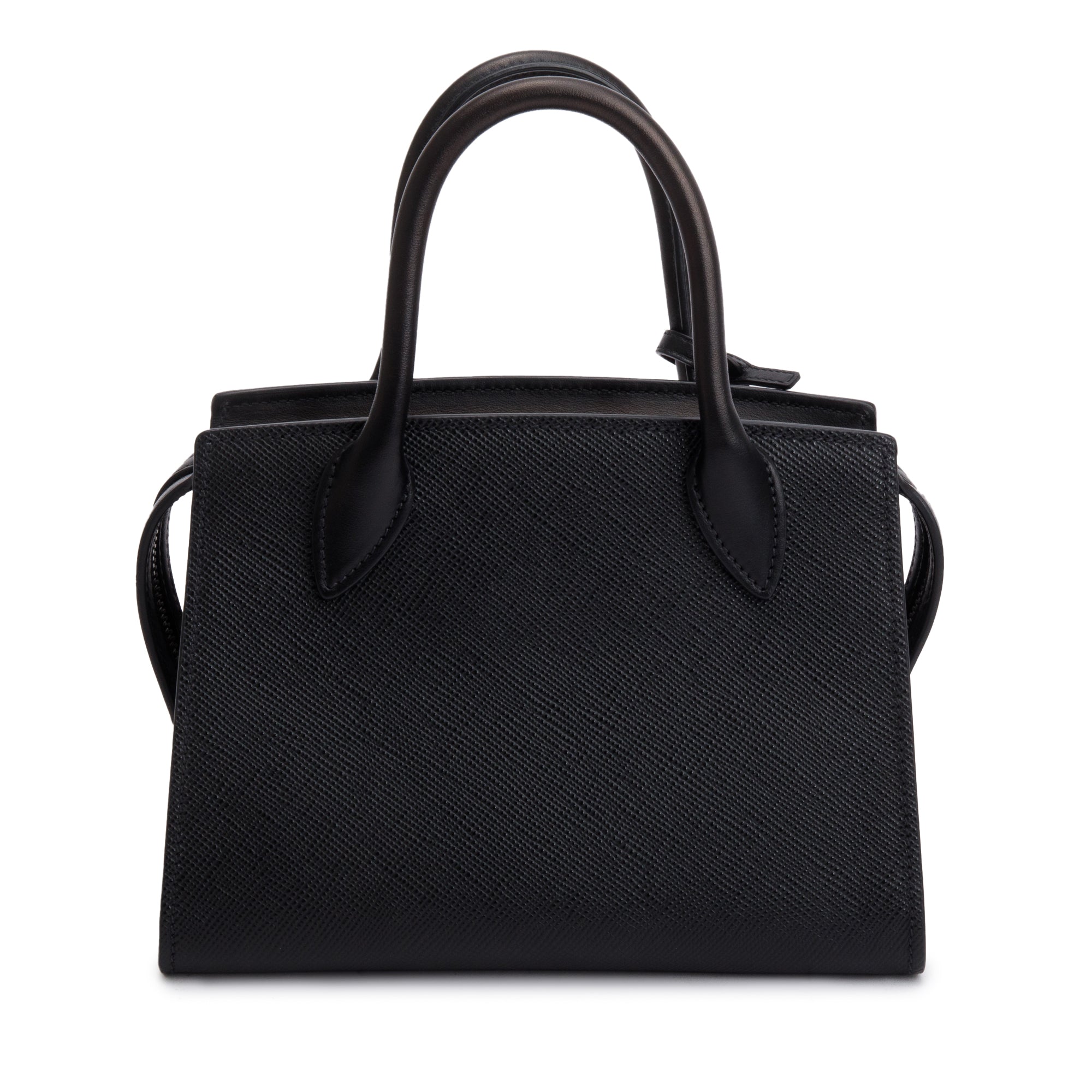 Prada Black Saffiano Lux Mini Monochrome Top Handle Tote w/ Strap