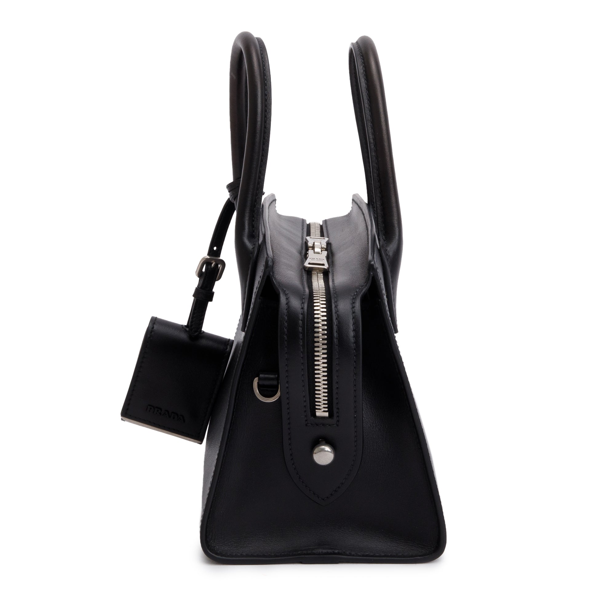 Prada Black Saffiano Lux Mini Monochrome Top Handle Tote w/ Strap