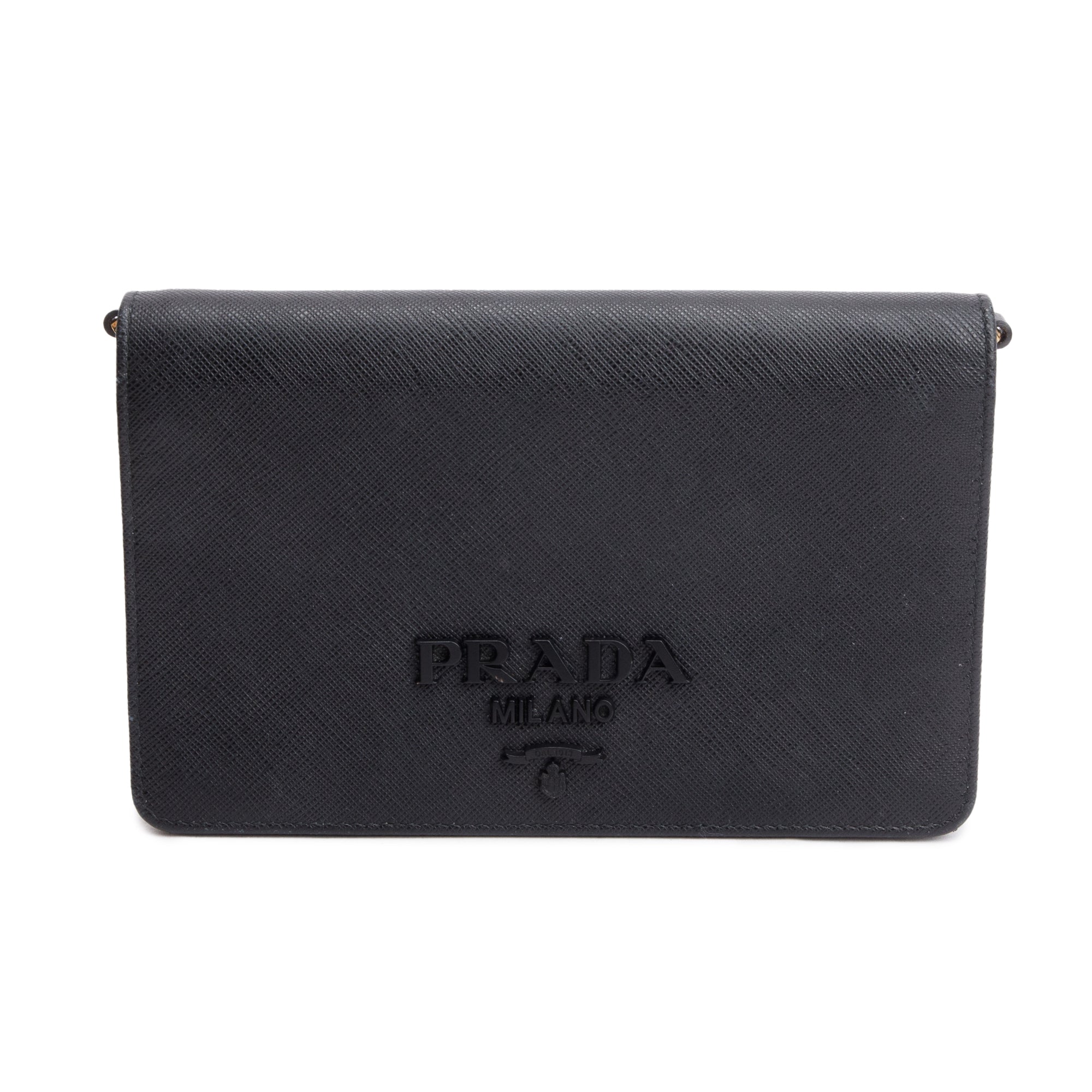 Prada Black Saffiano Lux Monochrome Wallet on Chain