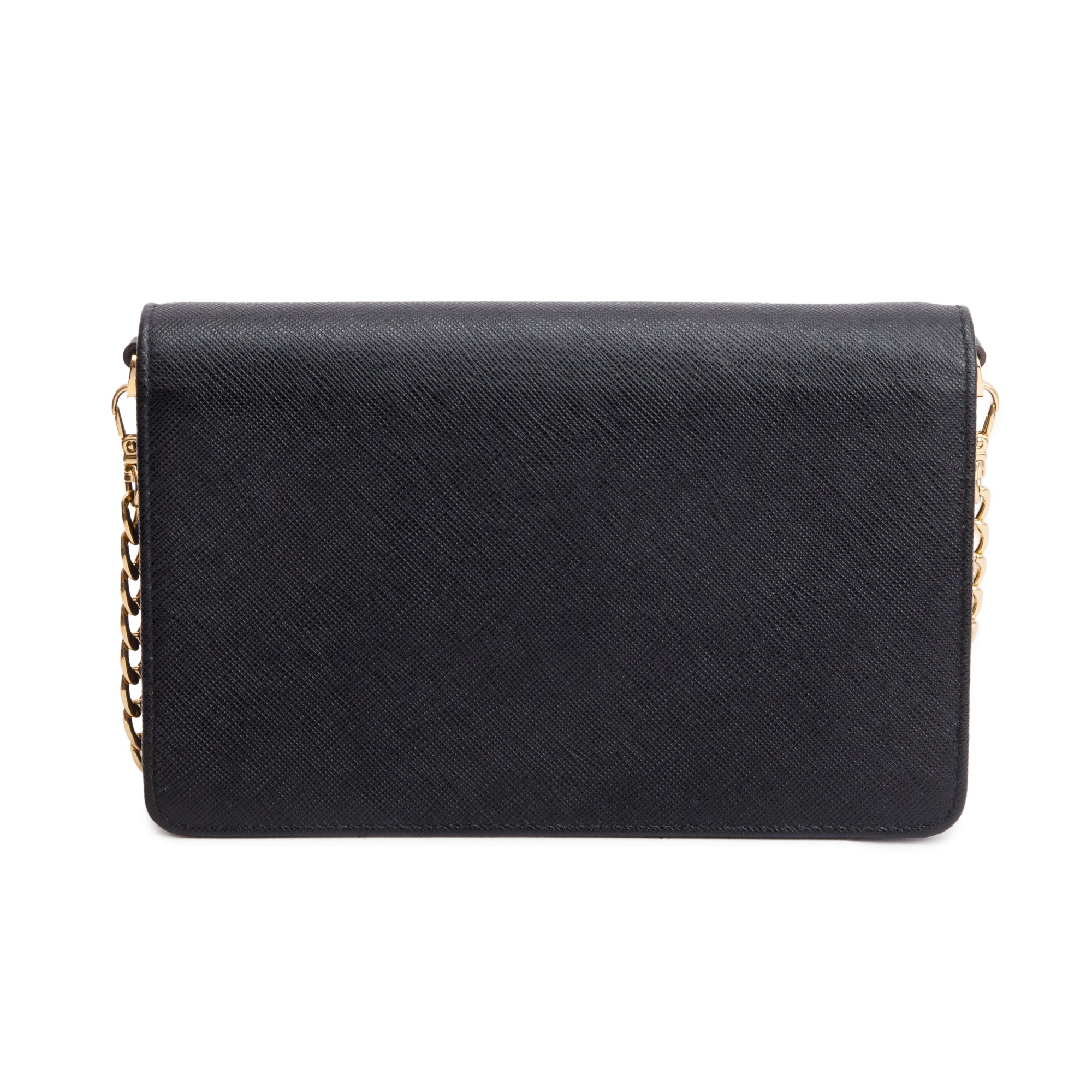 Prada Black Saffiano Lux Monochrome Wallet on Chain