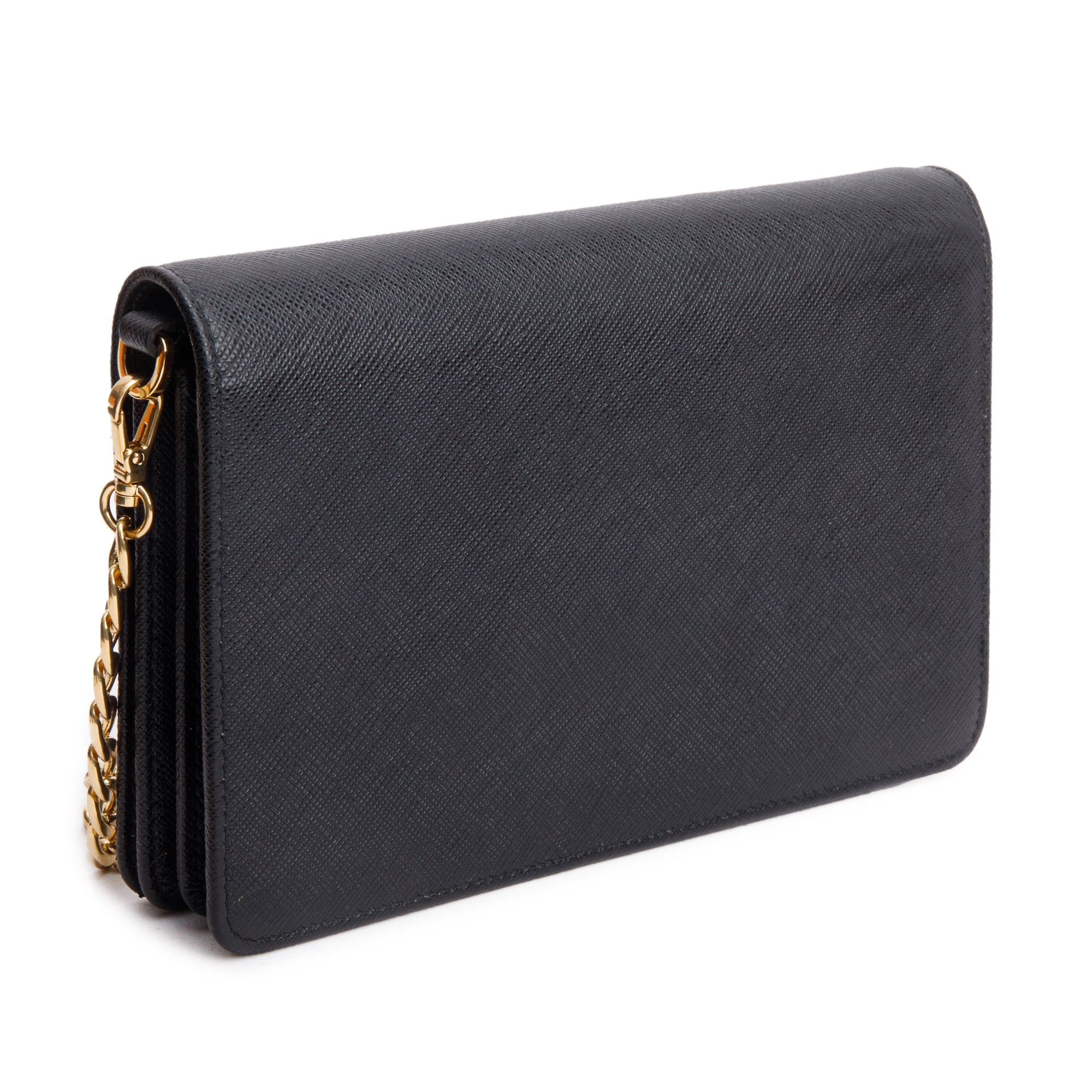 Prada Black Saffiano Lux Monochrome Wallet on Chain