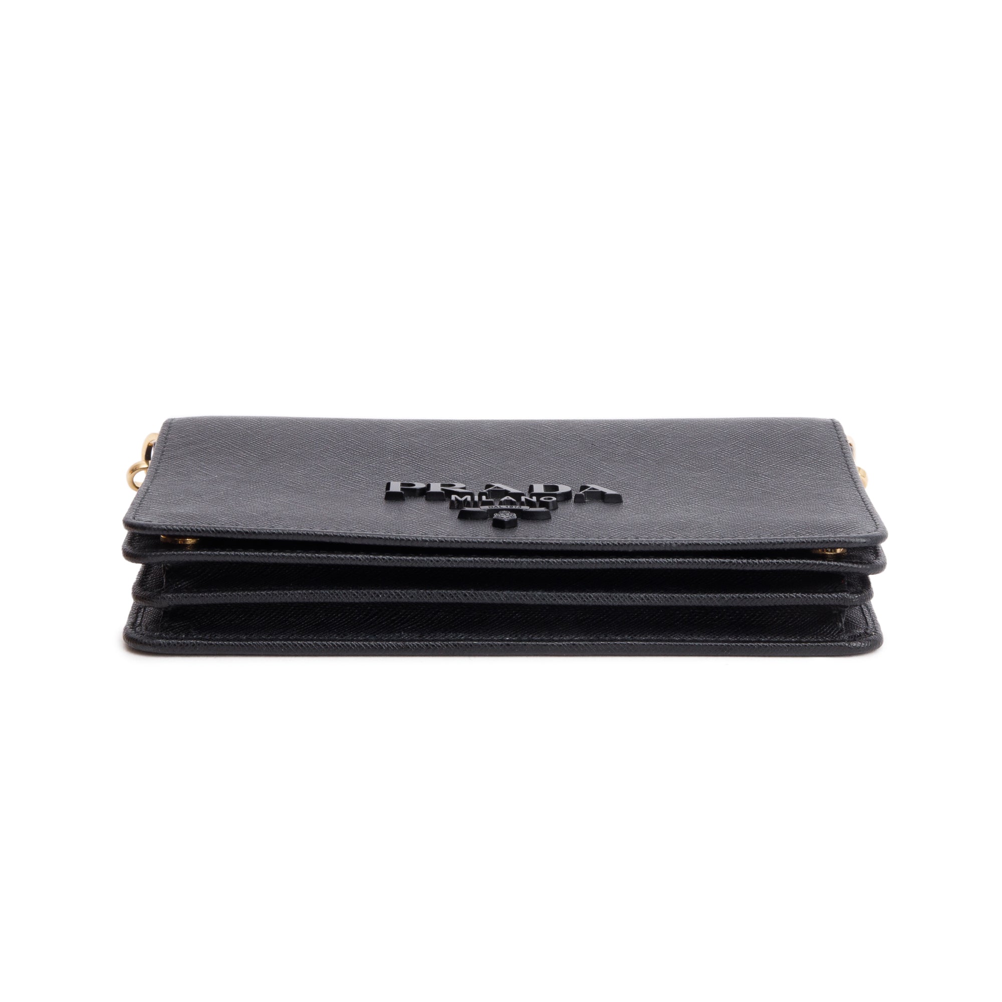Prada Black Saffiano Lux Monochrome Wallet on Chain