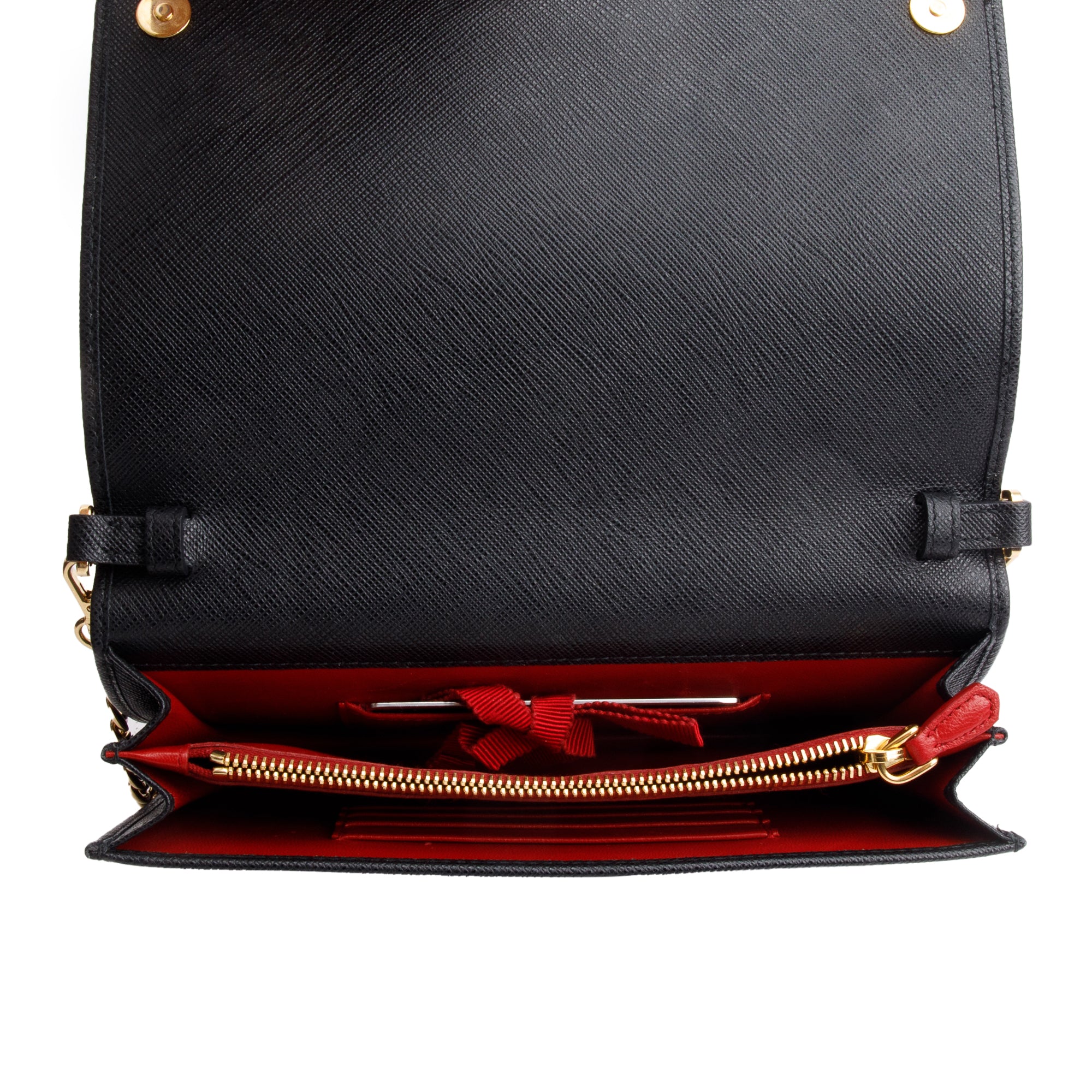 Prada Black Saffiano Lux Monochrome Wallet on Chain