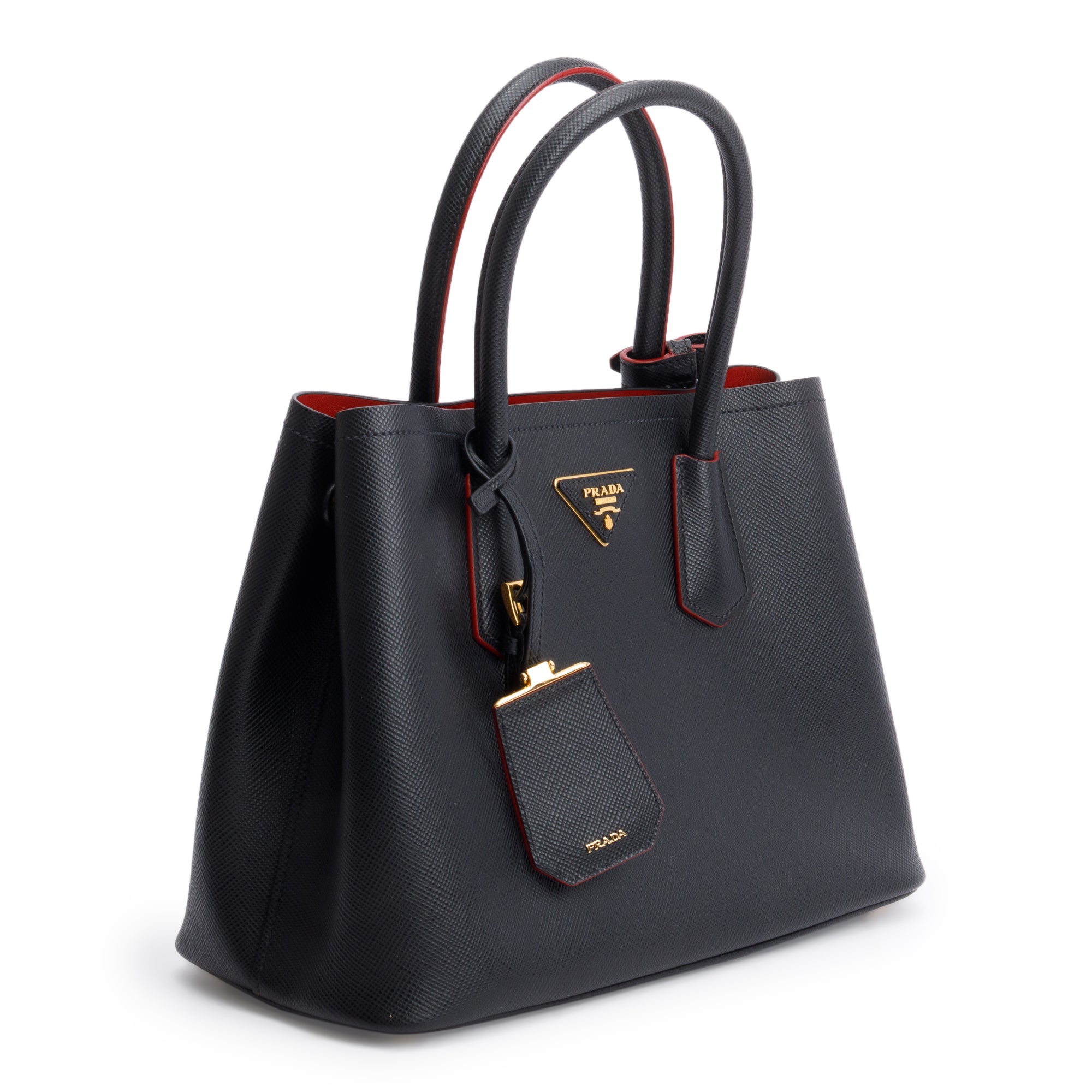 Prada Black Saffiano Lux Small Cuir Double Tote w/ Strap & Authenticity Card