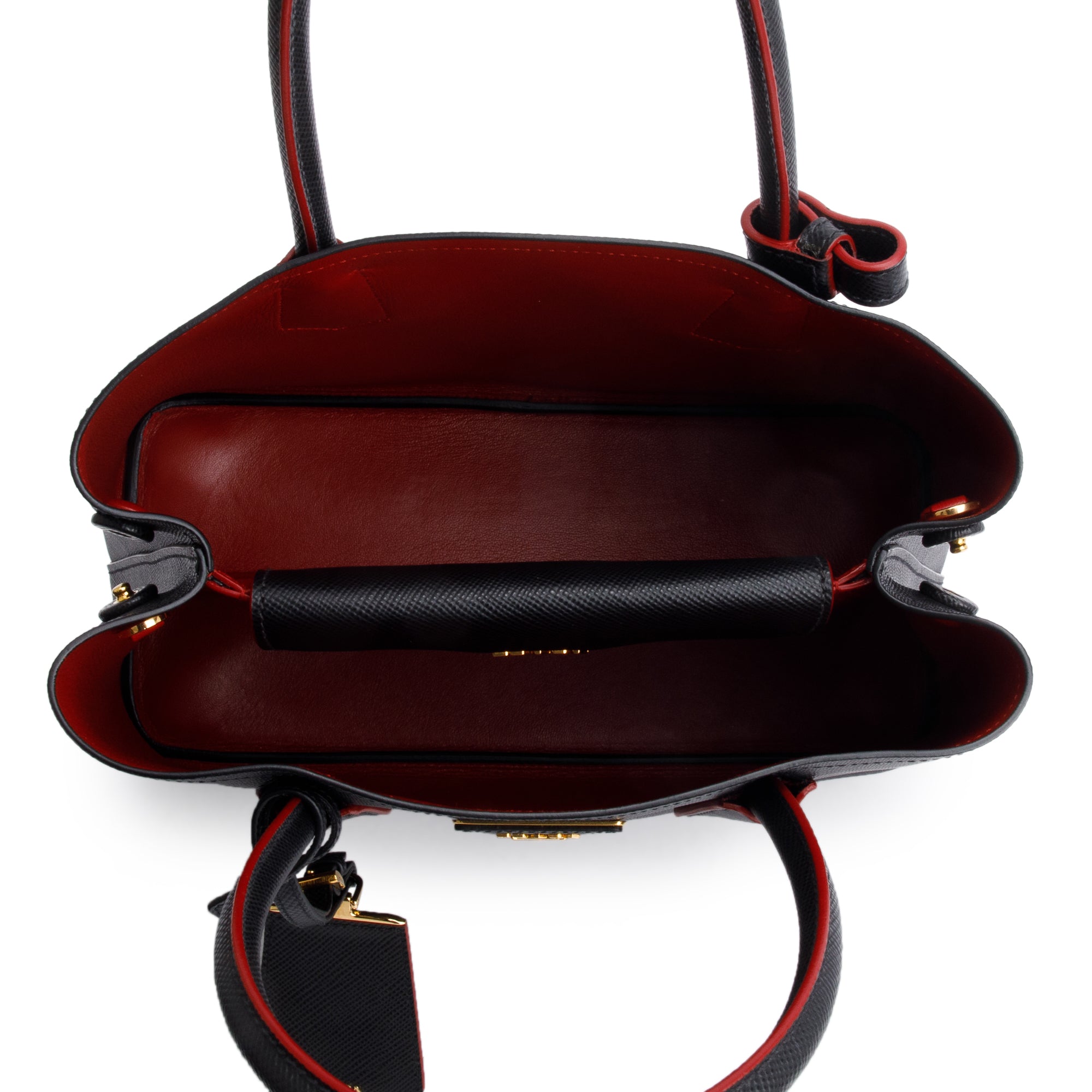 Prada Black Saffiano Lux Small Cuir Double Tote w/ Strap & Authenticity Card