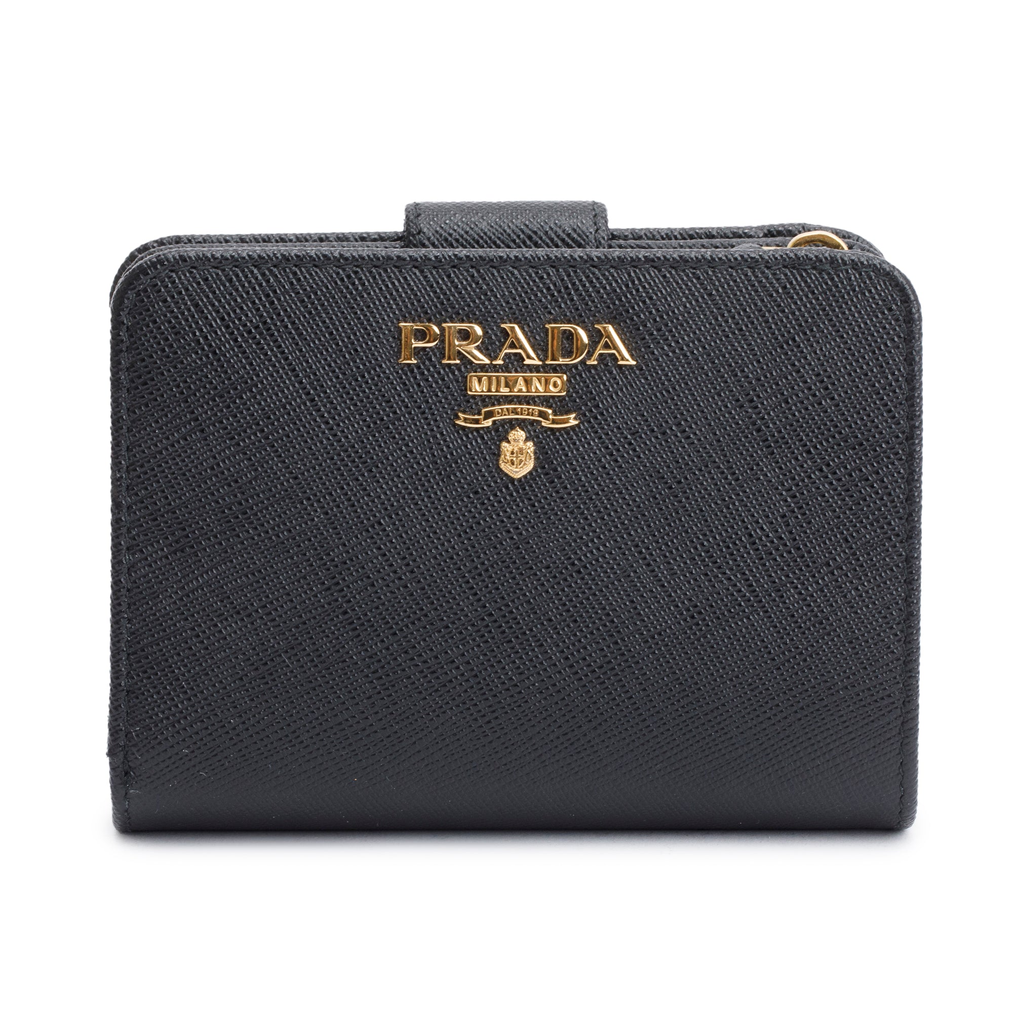 Prada Black Saffiano Metal Compact Wallet w/ Box