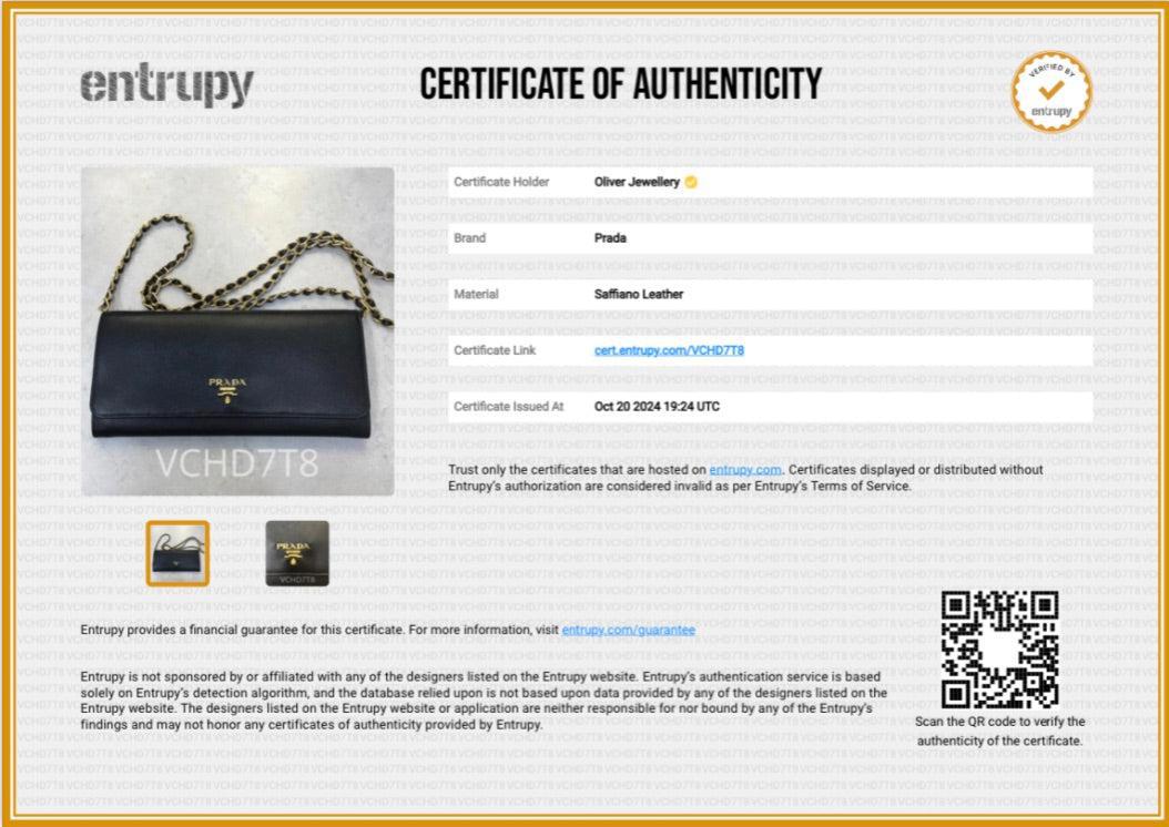Prada Black Saffiano Metal Continental Wallet on Chain w/ Box