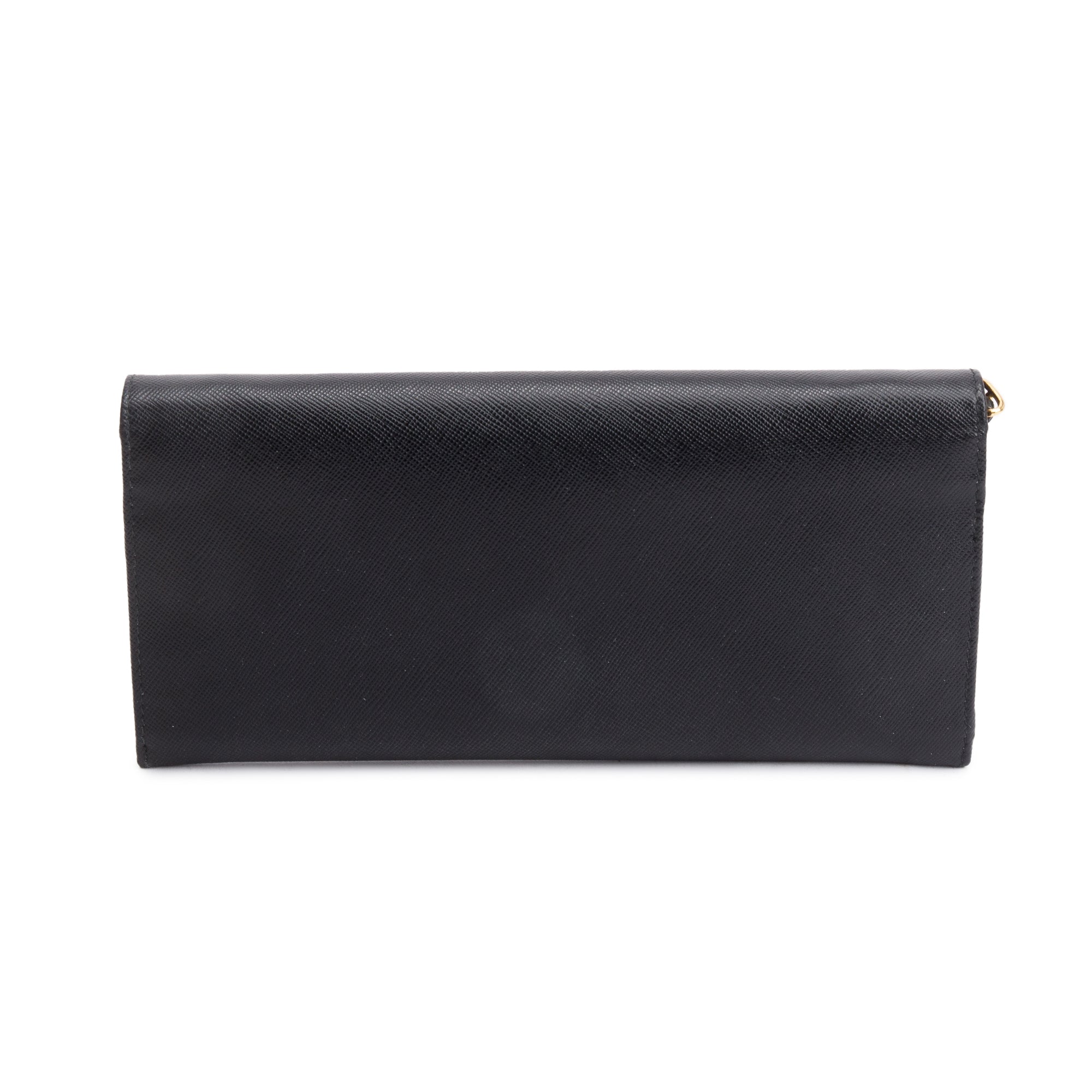 Prada Black Saffiano Metal Continental Wallet on Chain w/ Box