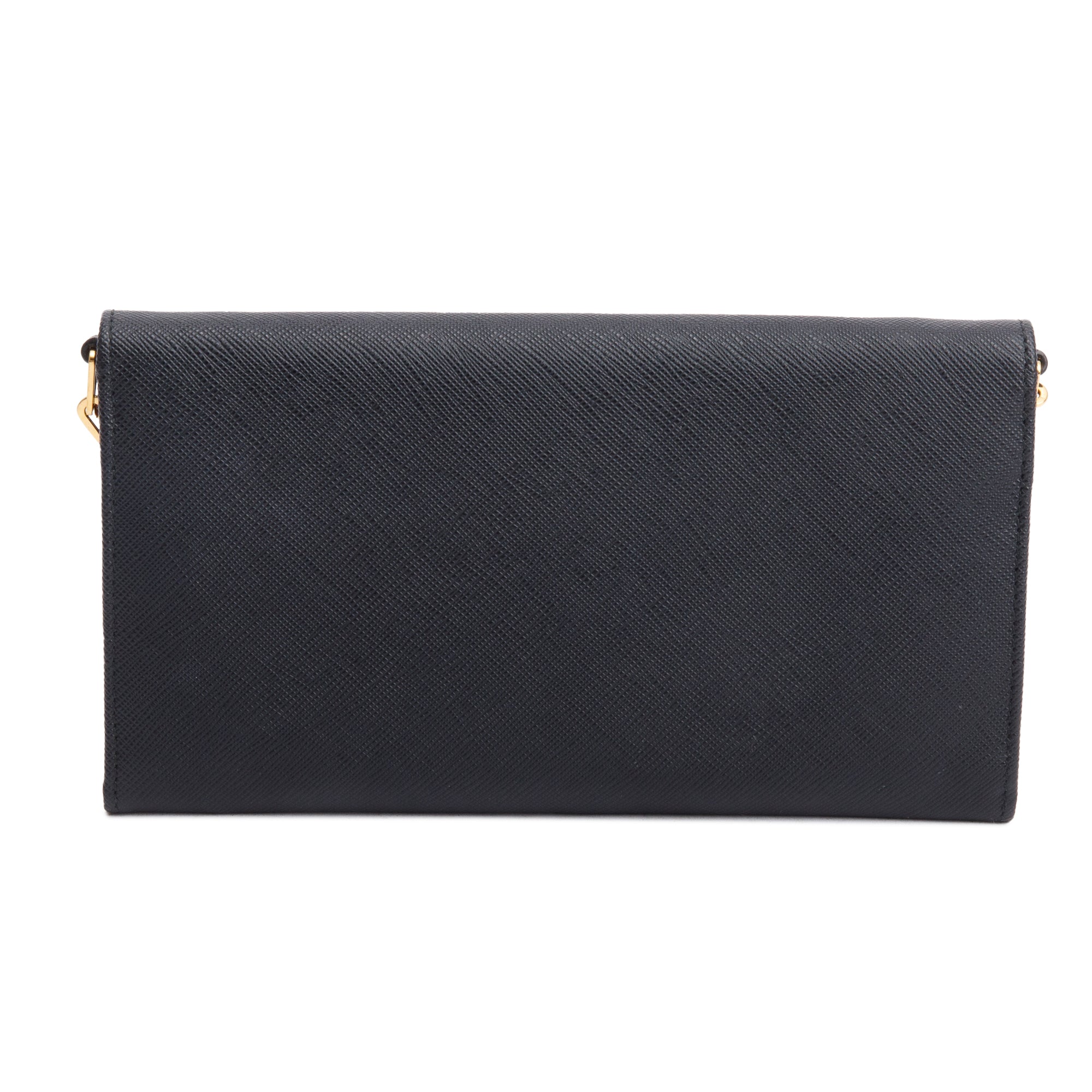 Prada Black Saffiano Metal Continental Wallet on Chain w/ Box & Authenticity Card