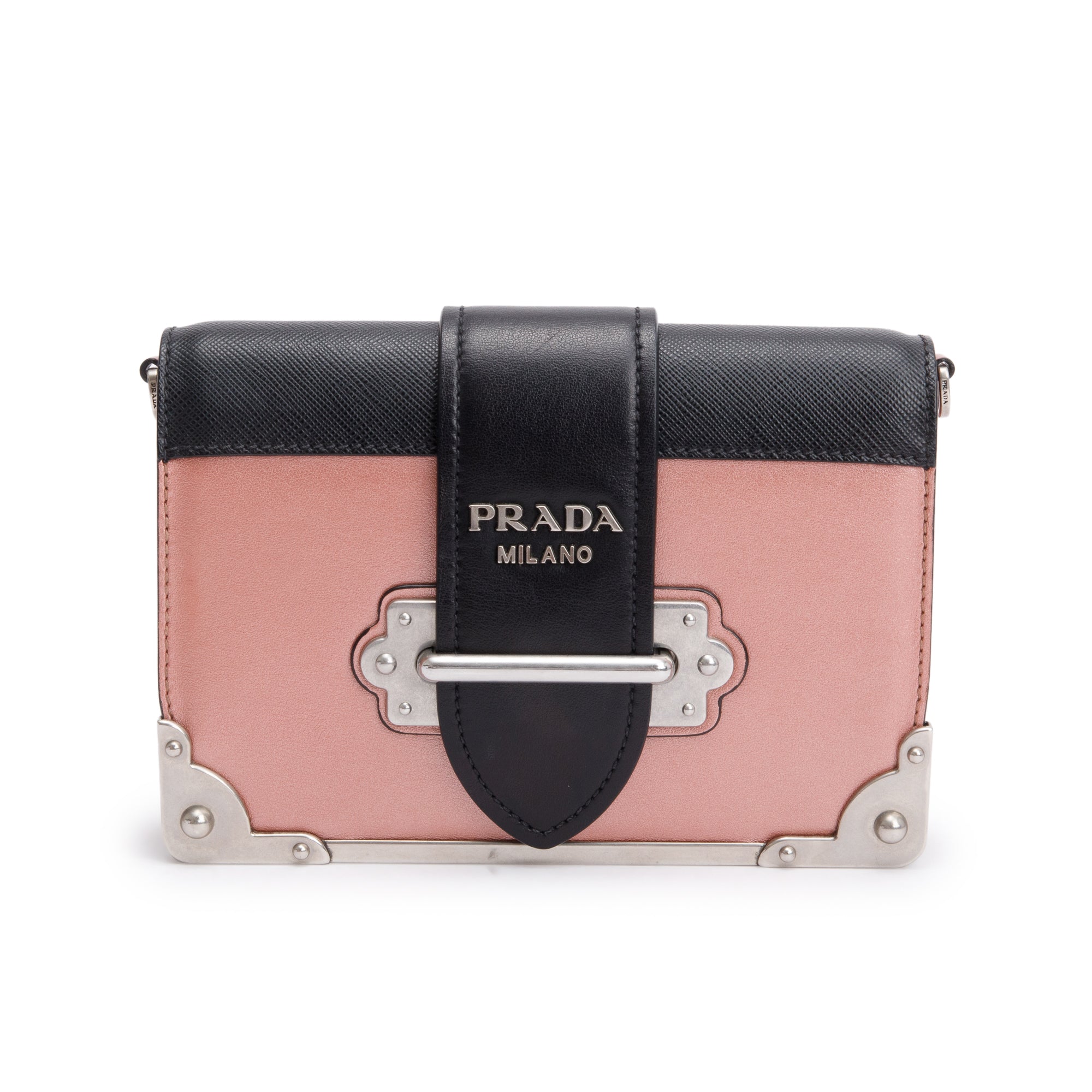 Prada Black Saffiano Pink Calf Cahier Bag
