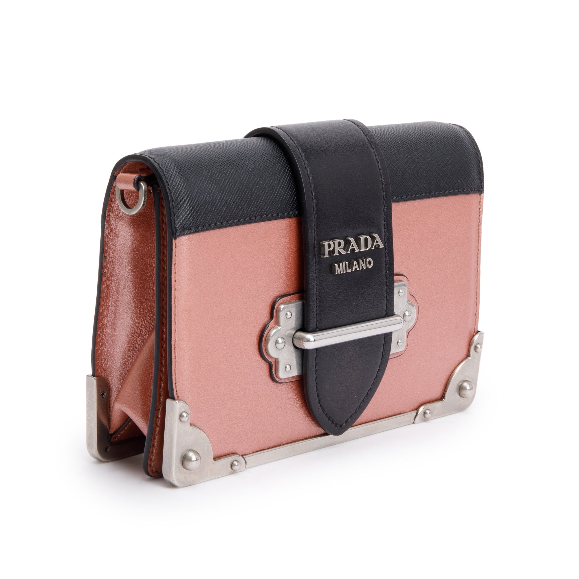 Prada Black Saffiano Pink Calf Cahier Bag