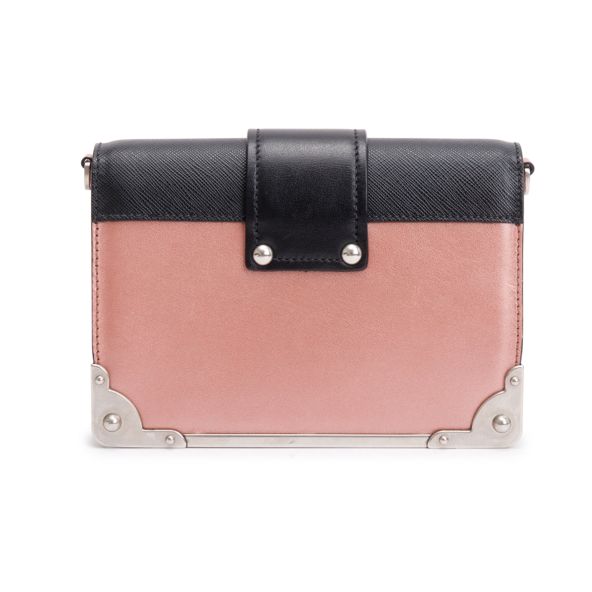 Prada Black Saffiano Pink Calf Cahier Bag
