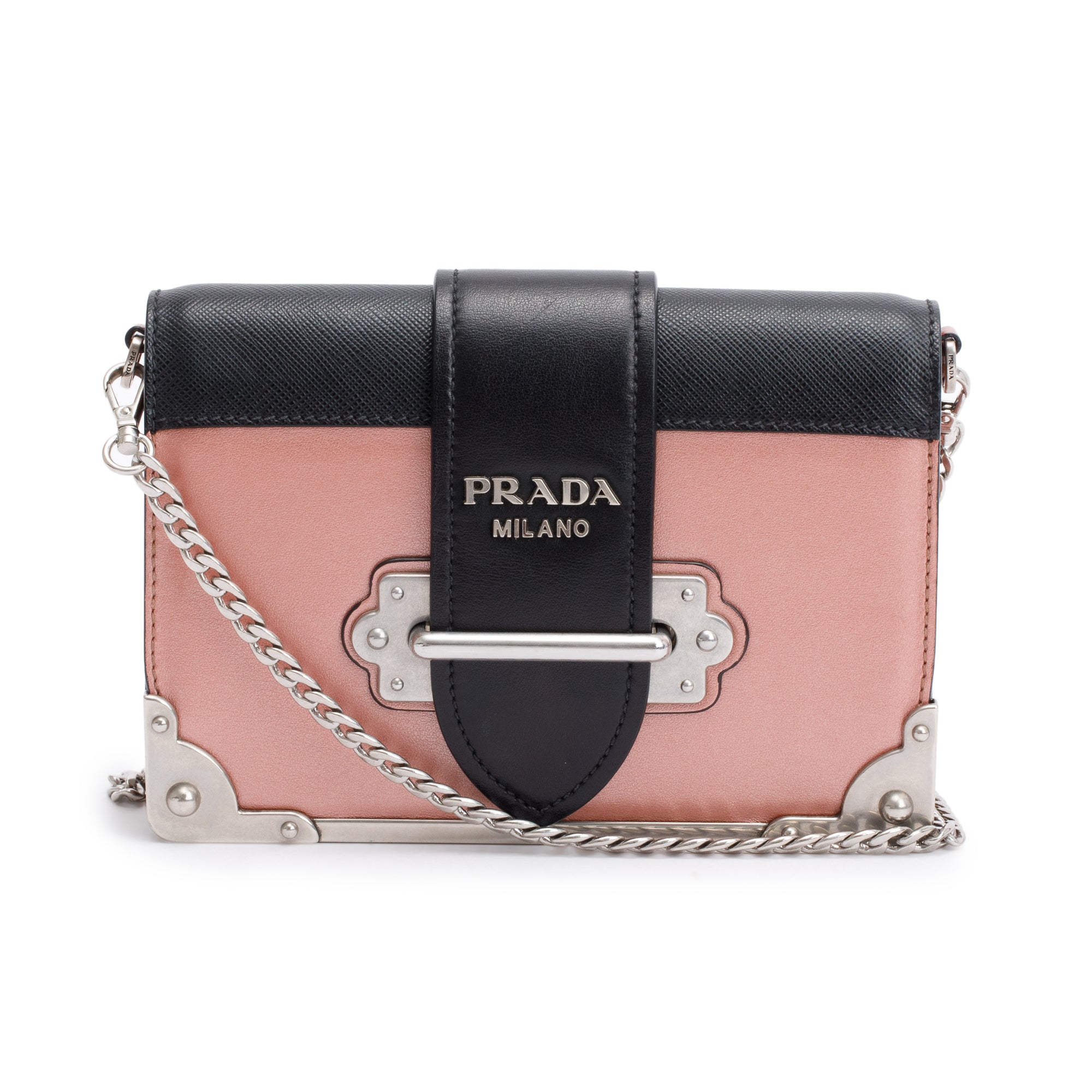 Prada Black Saffiano Pink Calf Cahier Bag