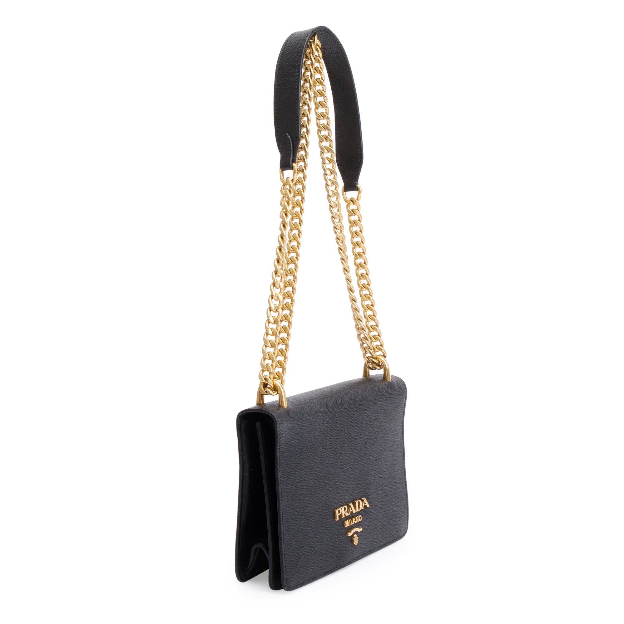 Prada Black Saffiano Soft Calf Leather Chain Crossbody Bag w/ Authenticity Card