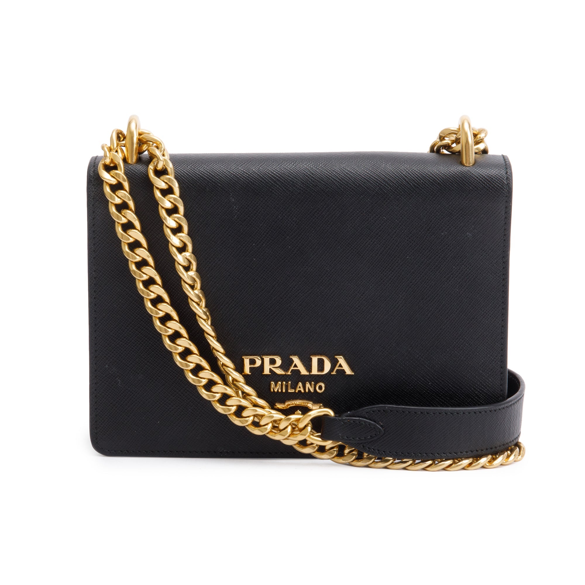 Prada Black Saffiano Soft Calf Leather Chain Crossbody Bag w/ Authenticity Card