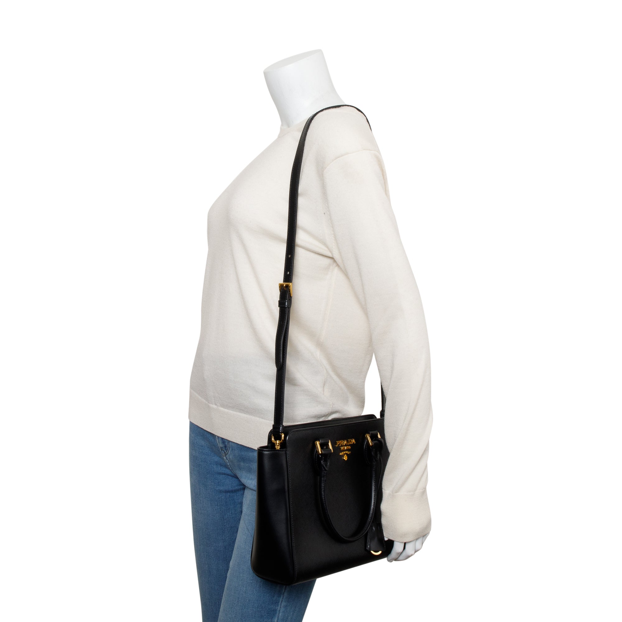 Prada Black Saffiano Soft Calf Leather Tote w/ Strap