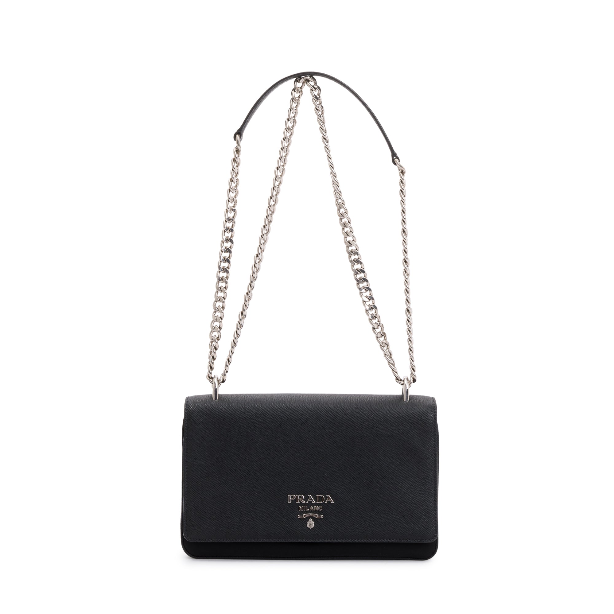 Prada Black Saffiano Tessuto Nylon Flap Chain Shoulder Bag