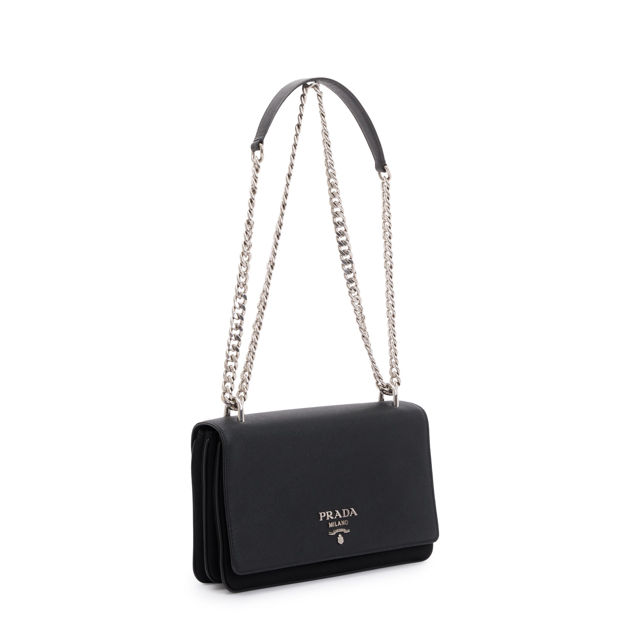 Prada Black Saffiano Tessuto Nylon Flap Chain Shoulder Bag