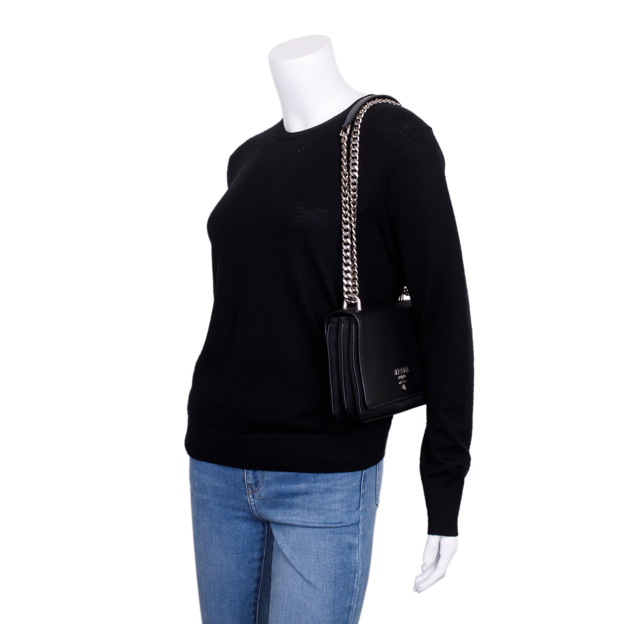 Prada Black Saffiano Tessuto Nylon Flap Chain Shoulder Bag