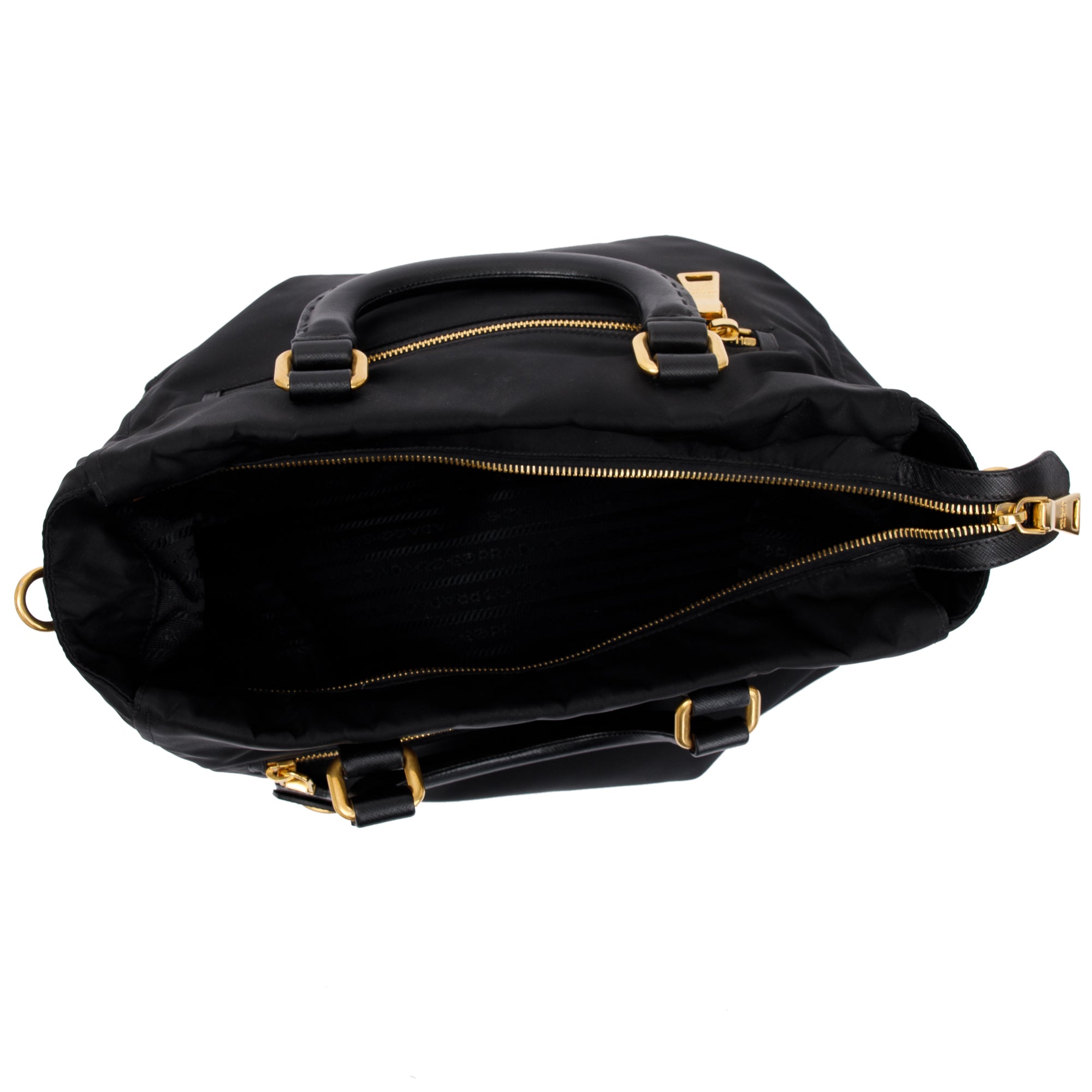 Prada Black Saffiano-Trimmed Tessuto Nylon Tote w/ Strap