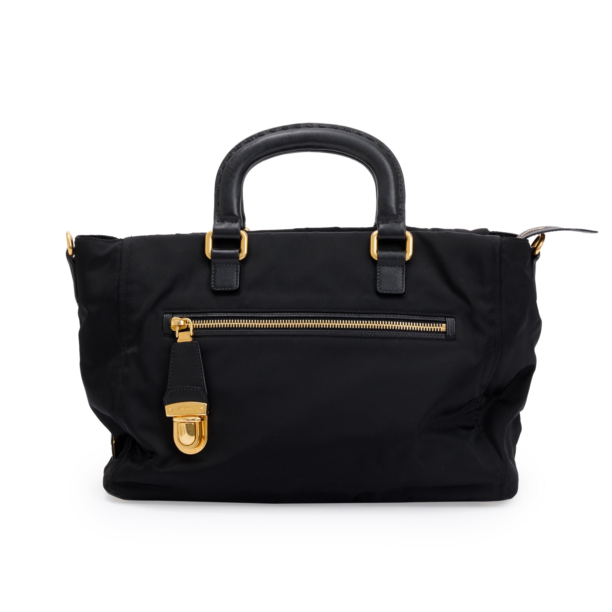Prada Black Saffiano-Trimmed Tessuto Nylon Tote w/ Strap