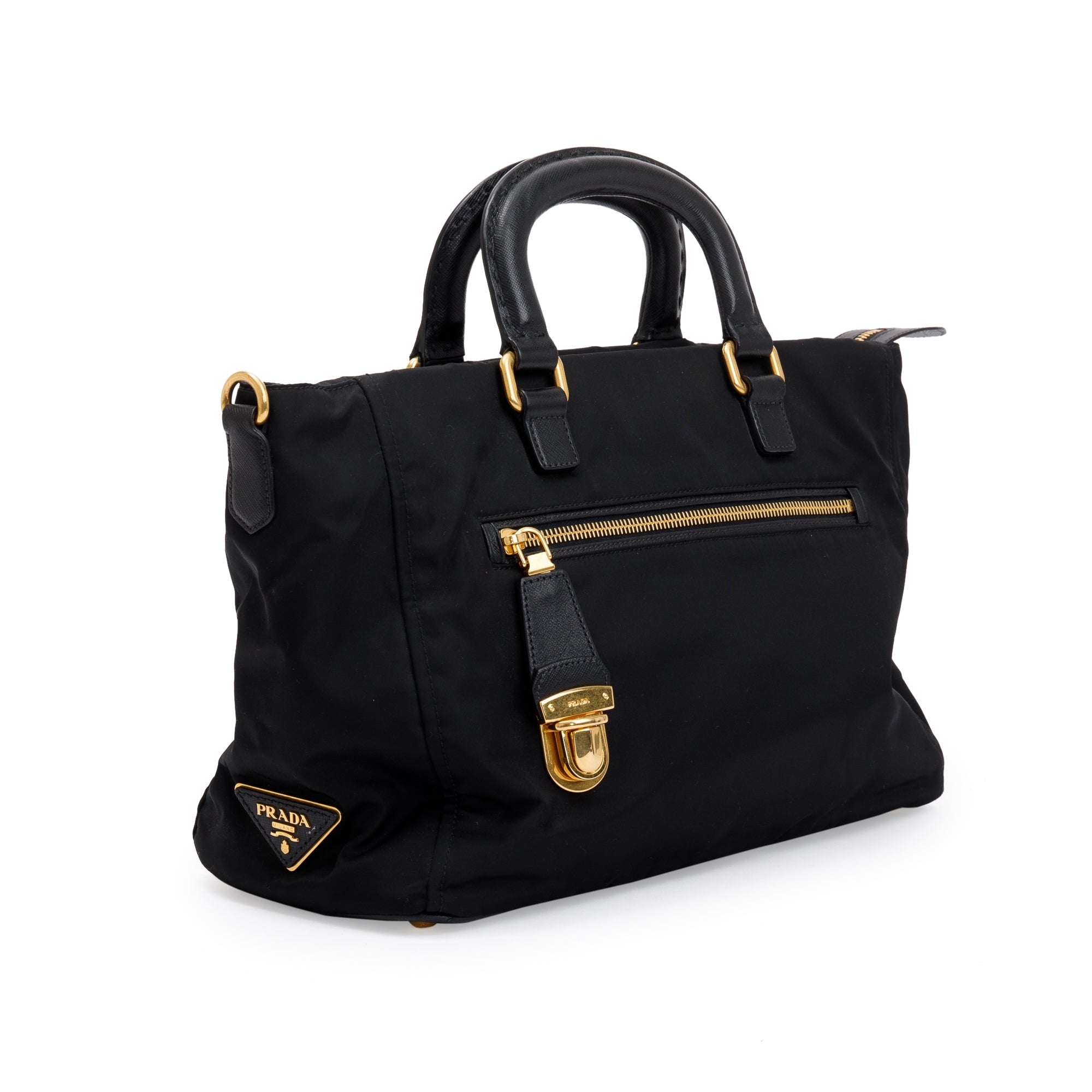 Prada Black Saffiano-Trimmed Tessuto Nylon Tote w/ Strap