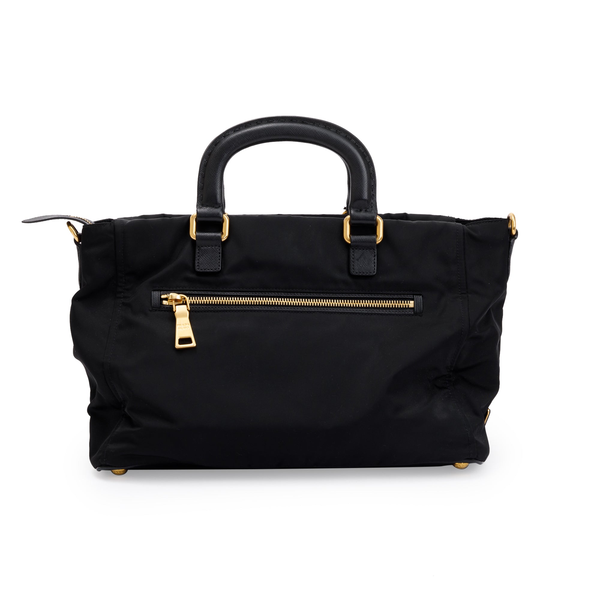 Prada Black Saffiano-Trimmed Tessuto Nylon Tote w/ Strap