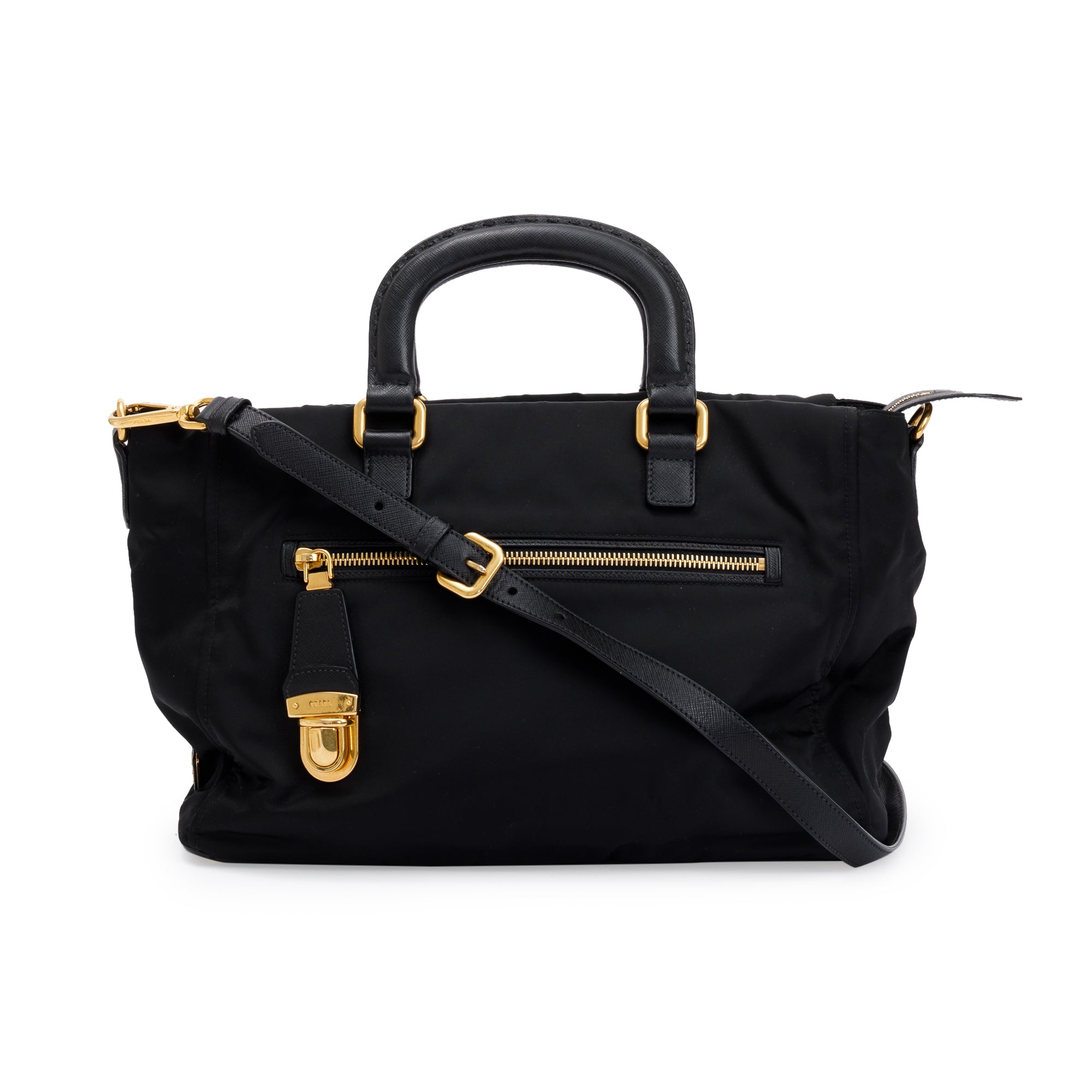 Prada Black Saffiano-Trimmed Tessuto Nylon Tote w/ Strap