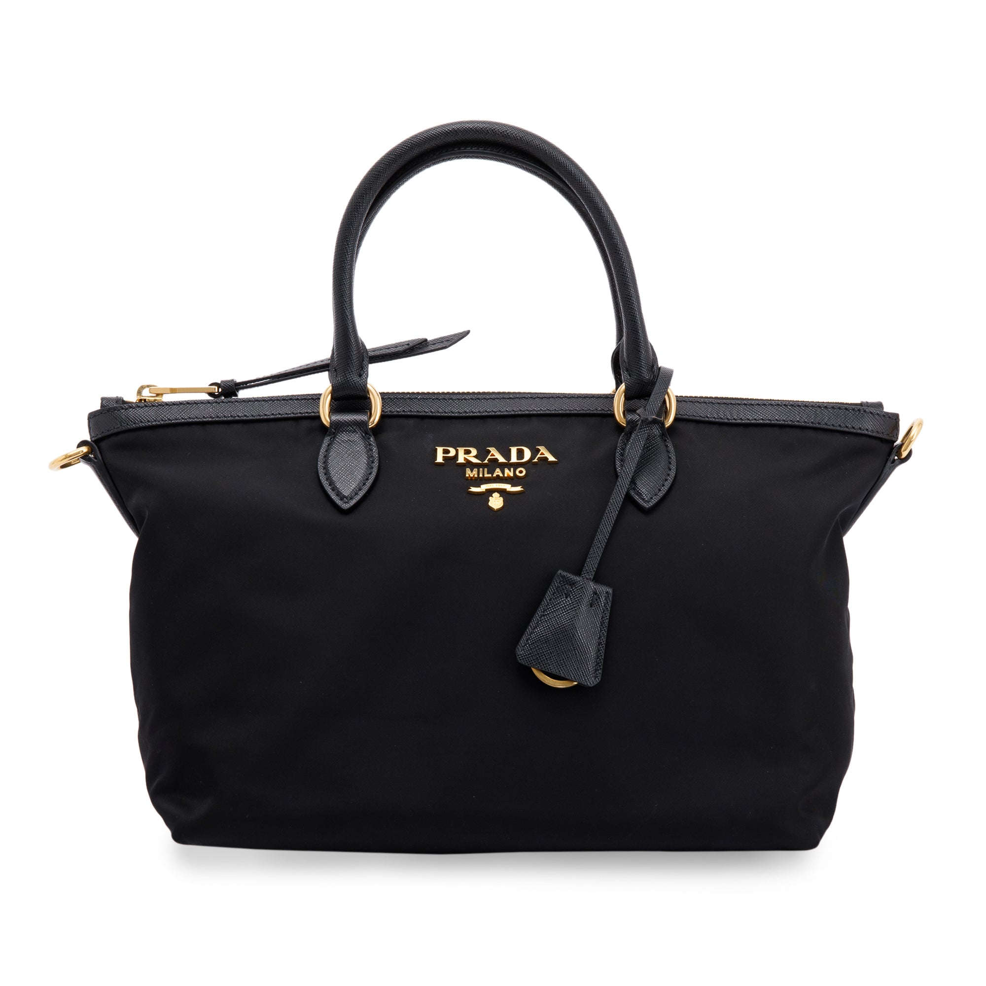 Prada Black Saffiano-Trimmed Tote w/ Strap