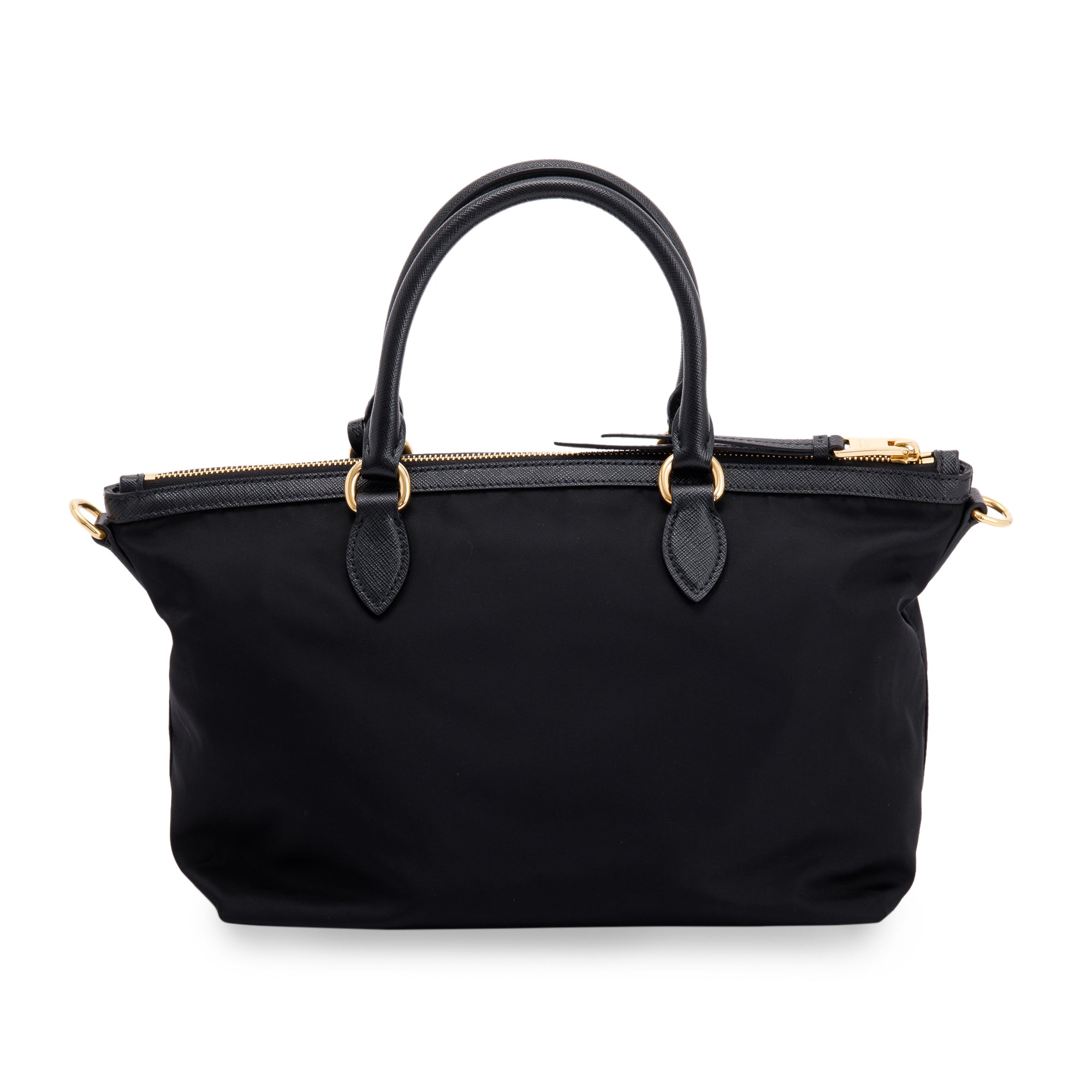 Prada Black Saffiano-Trimmed Tote w/ Strap