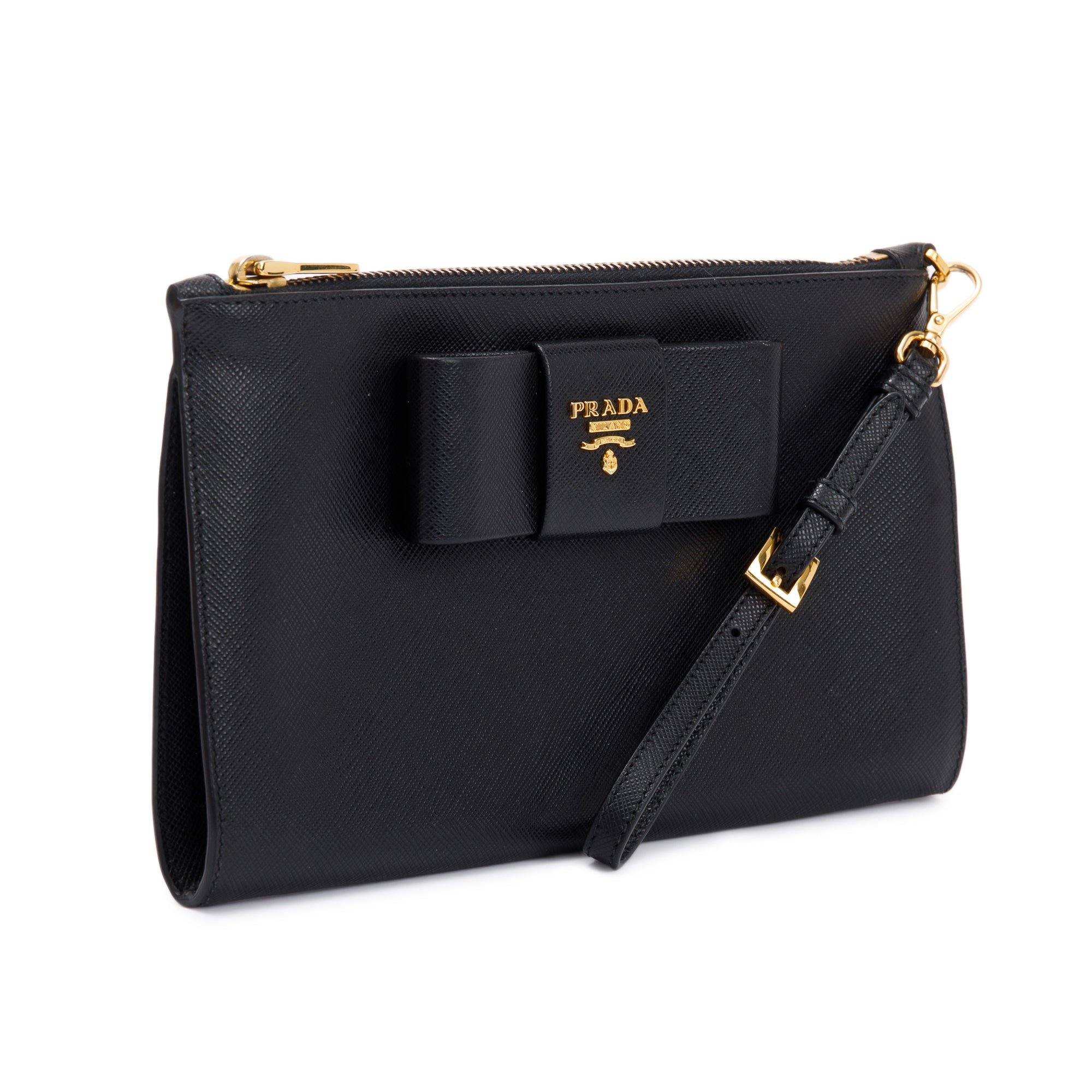 Prada Black Saffiano Wristlet Clutch w/ Box