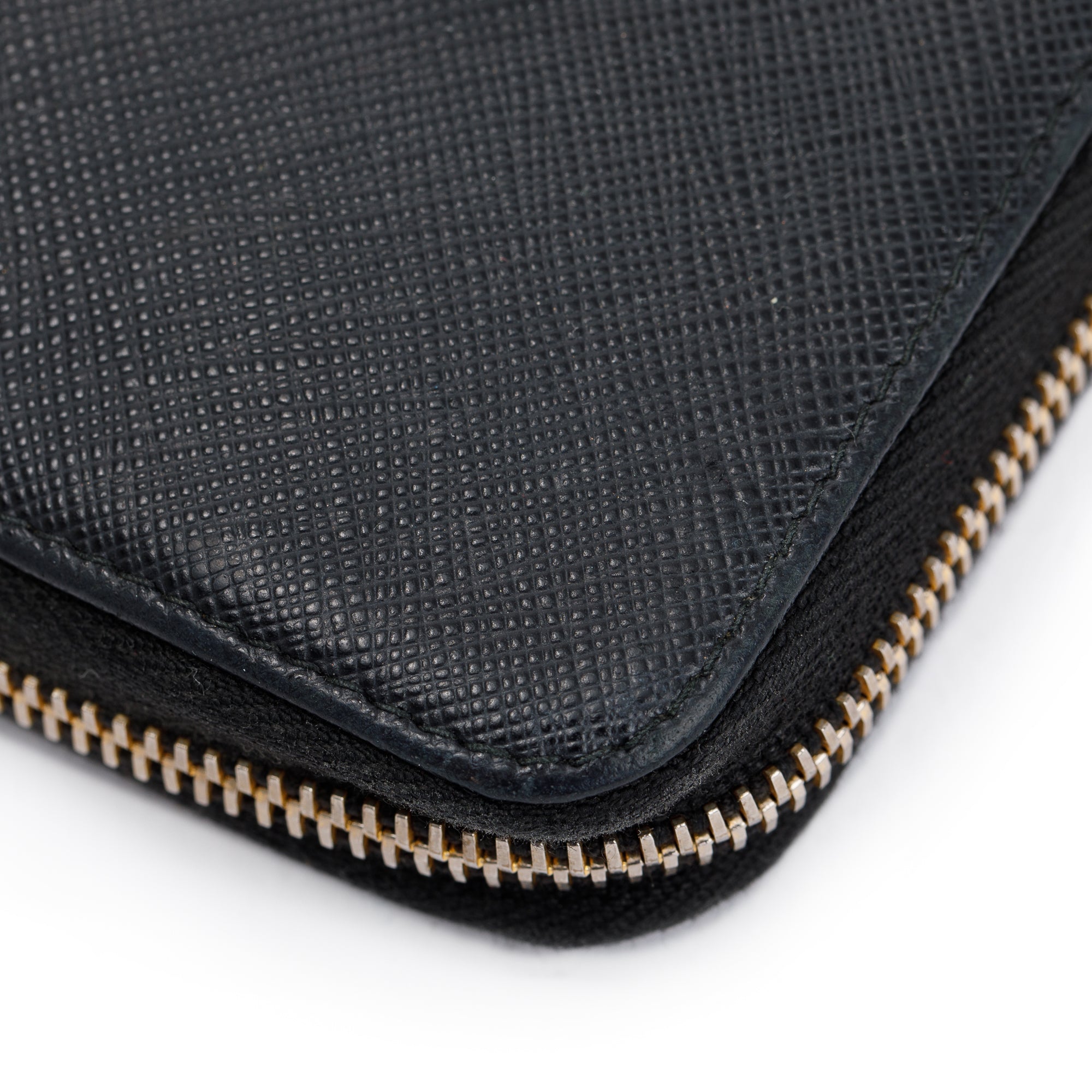 Prada Black Saffiano Zip Around Orgainzer Wallet w/ Box