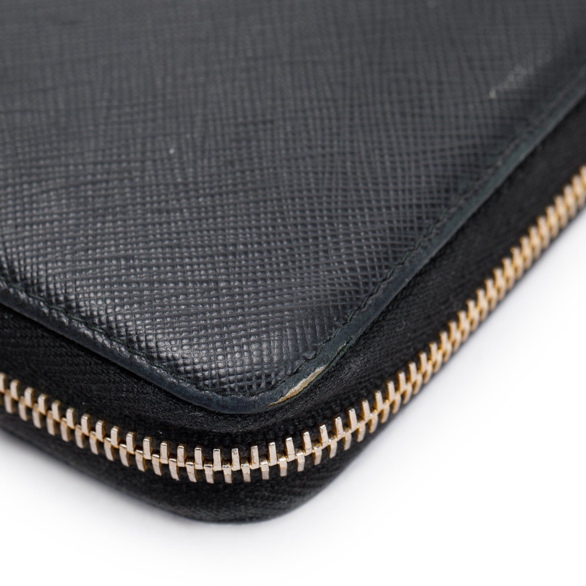 Prada Black Saffiano Zip Around Orgainzer Wallet w/ Box