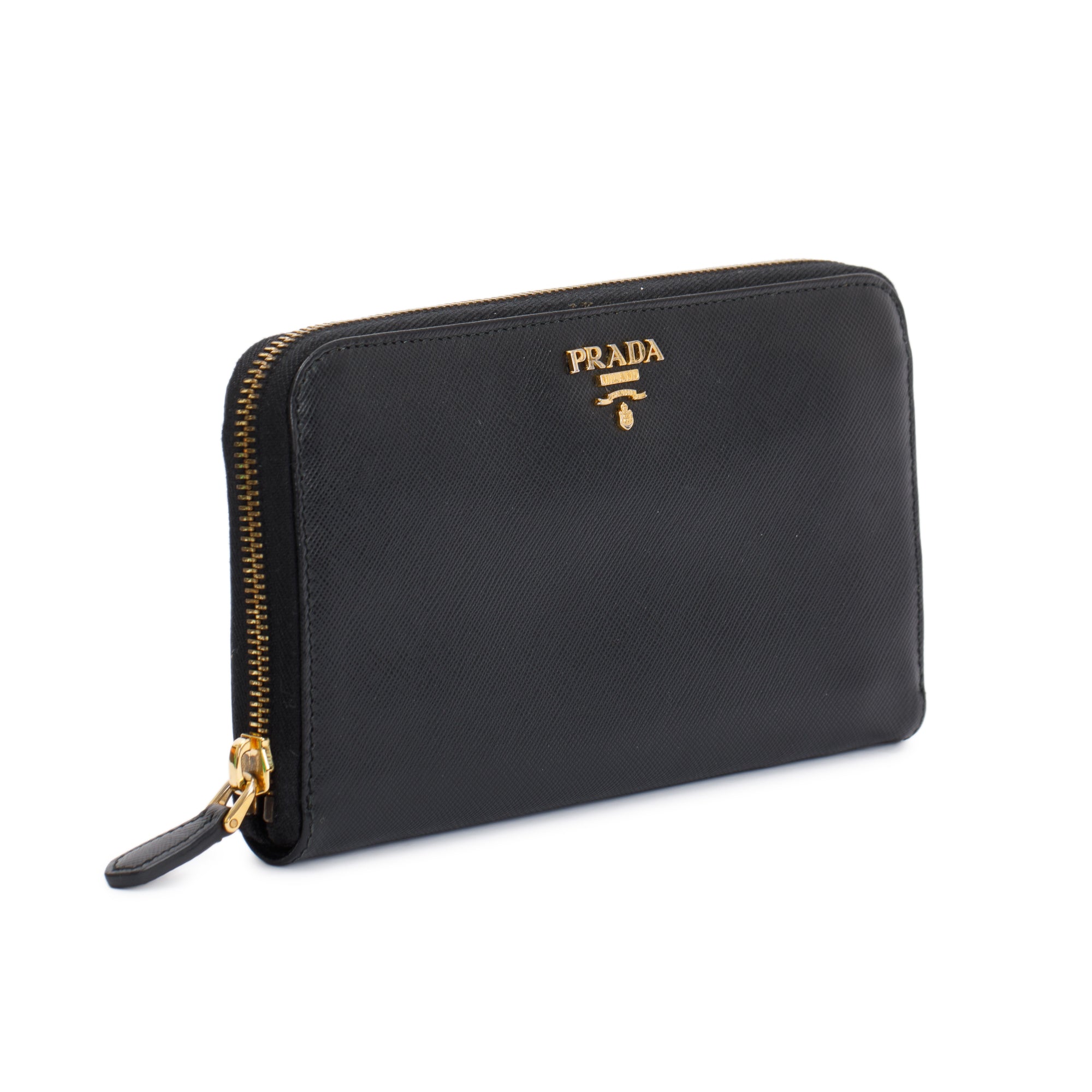 Prada Black Saffiano Zip Around Wallet
