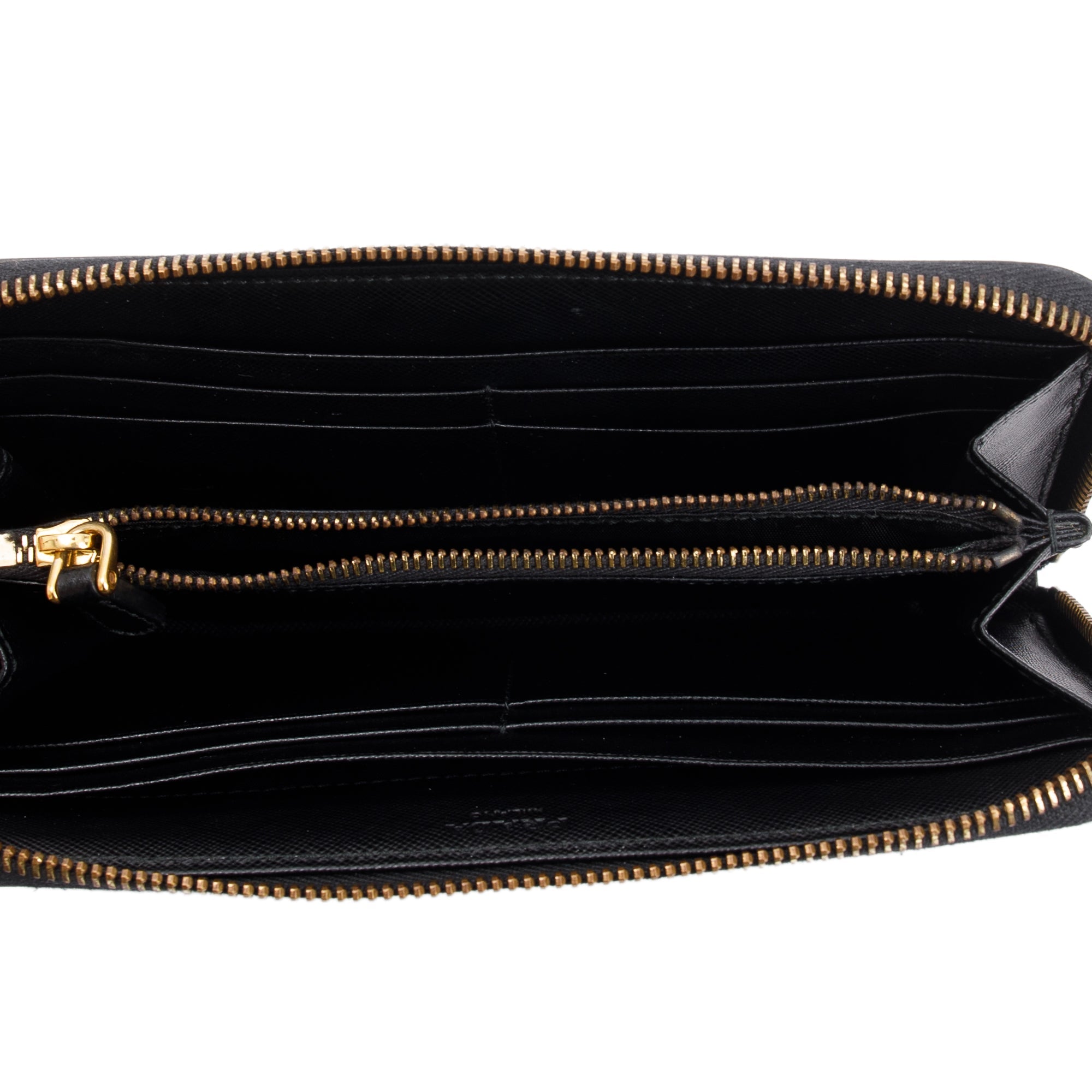 Prada Black Saffiano Zip Around Wallet