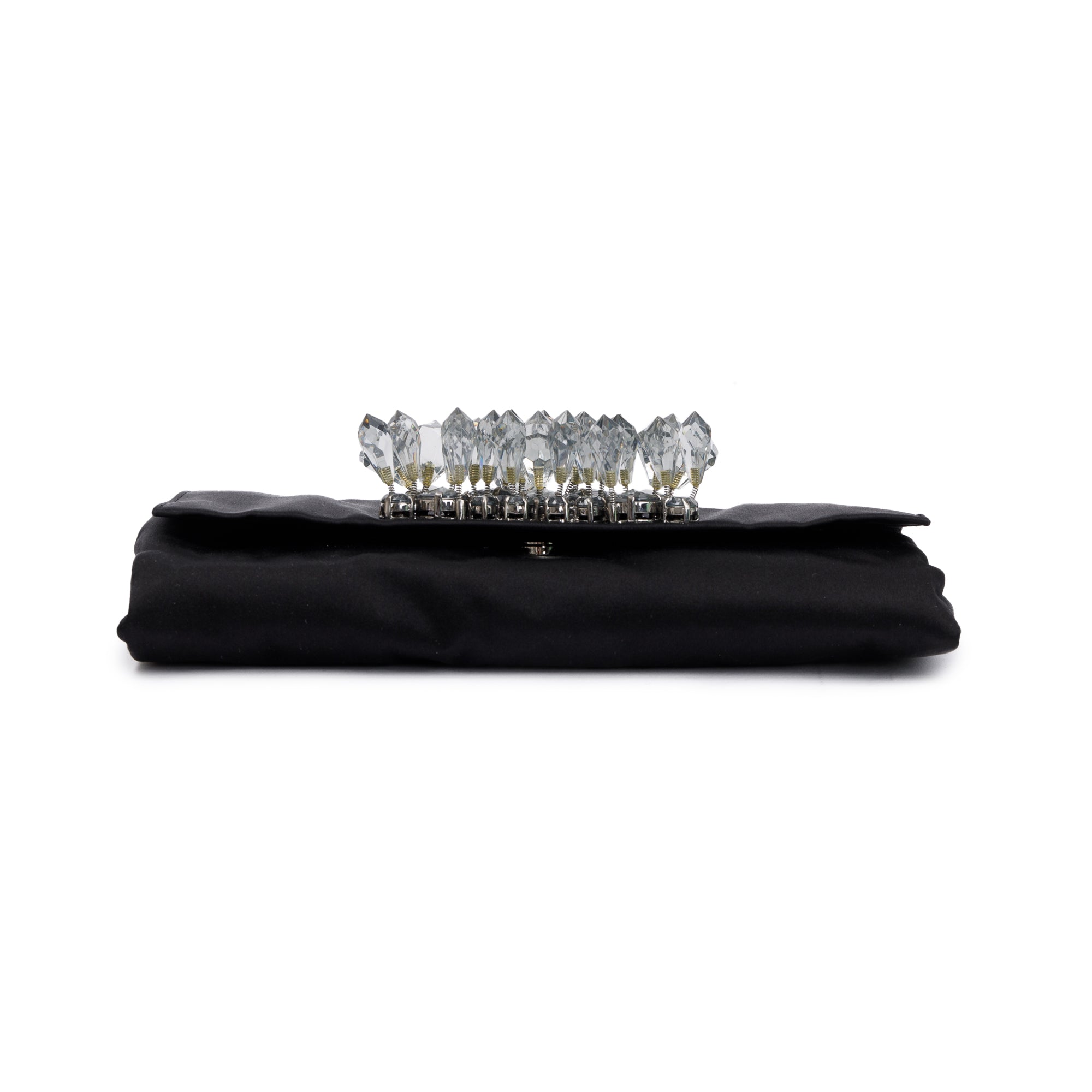 Prada Black Satin Crystal Embellished Chain Clutch